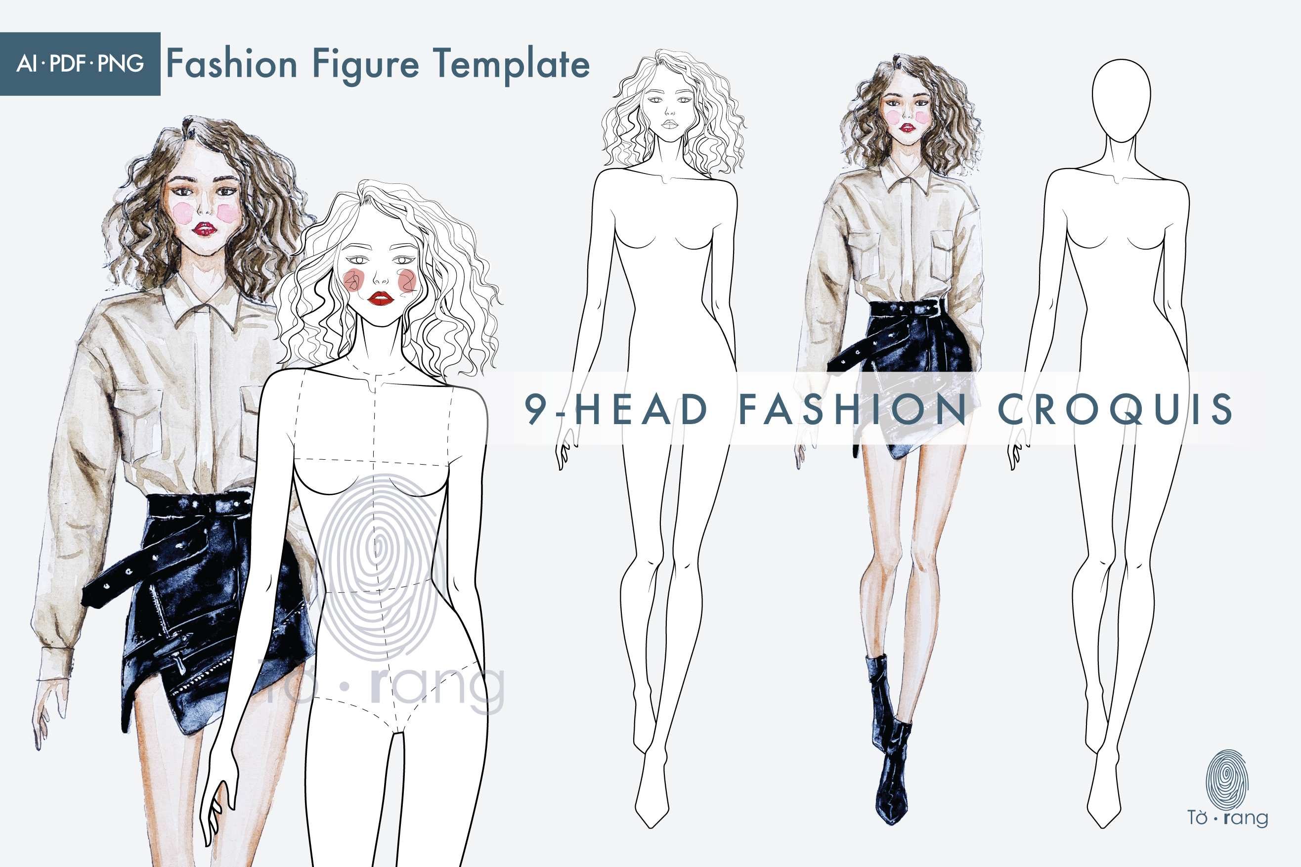 Female Fashion Figure Template, Catwalk Model, 9 Head Fashion Croquis