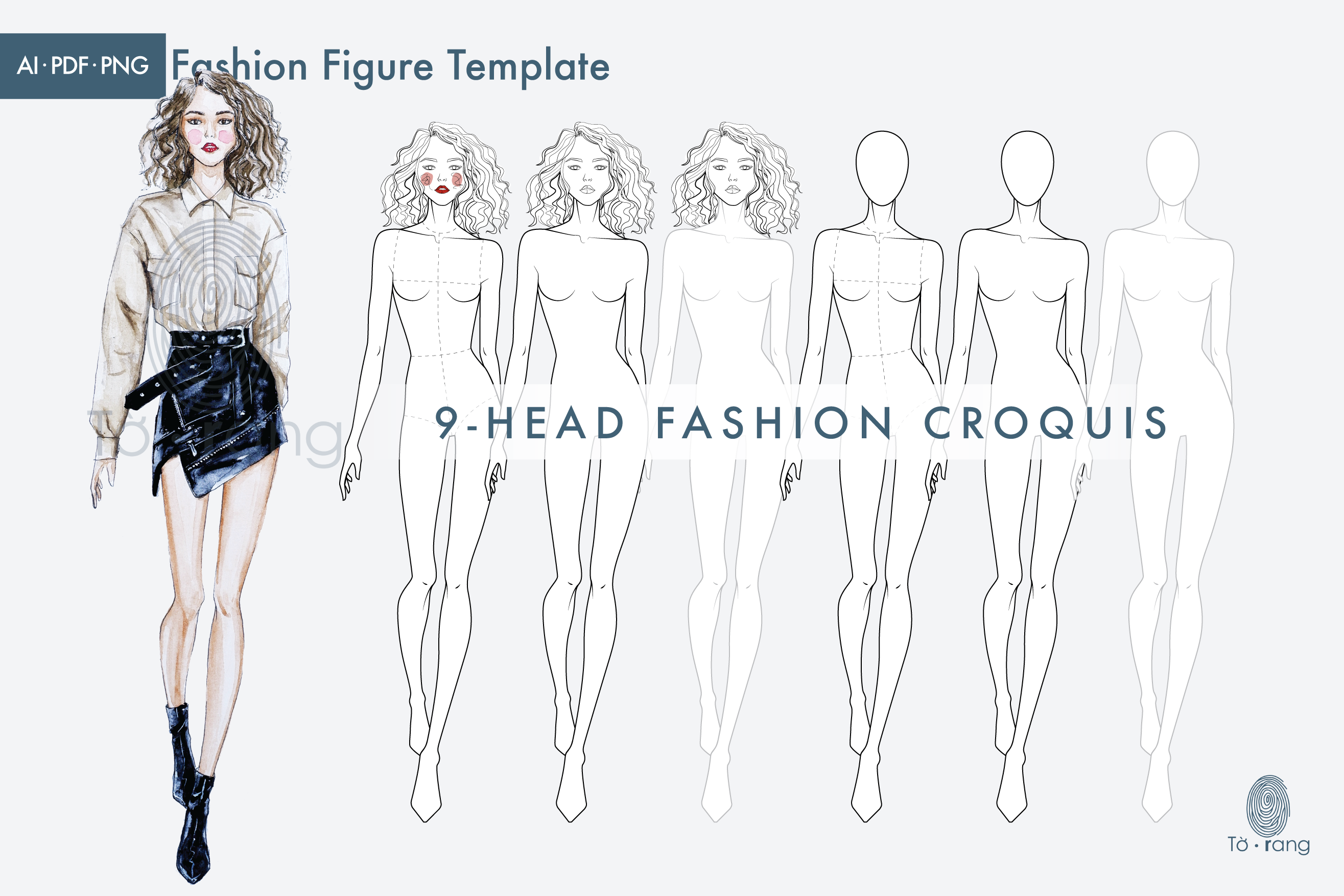 Female Fashion Figure Template, Catwalk Model, 9 Head Fashion Croquis - Image 2