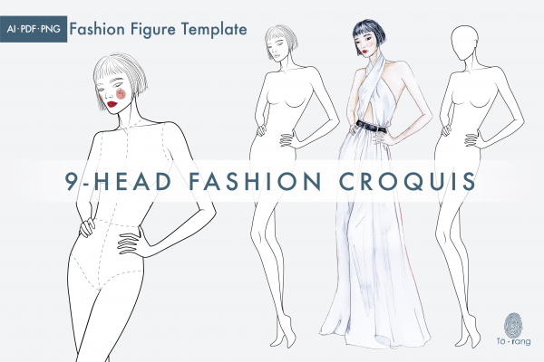 Female Fashion Illustration Croquis Template, 9-Head Fashion Figure