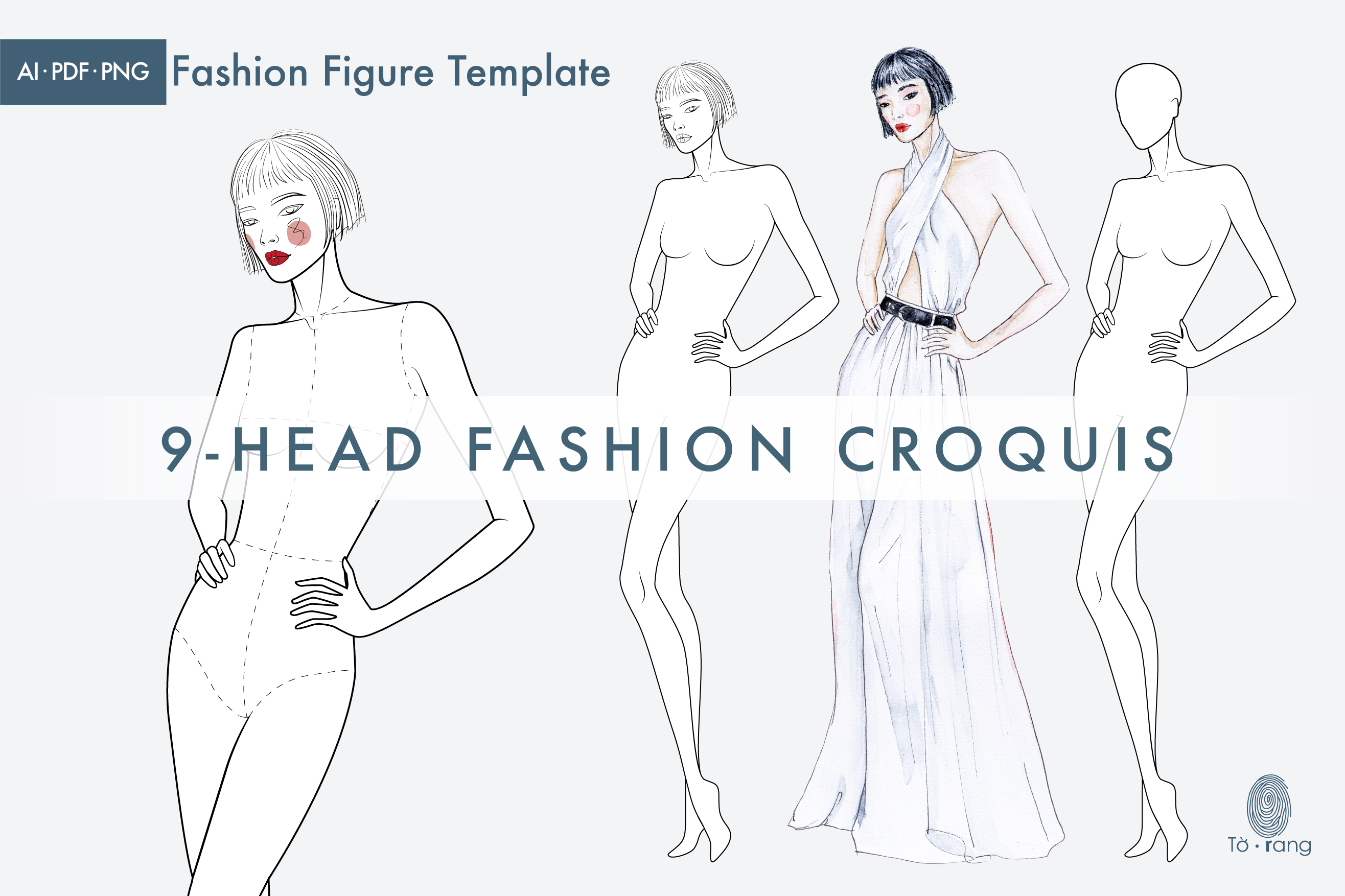 Female Fashion Illustration Croquis Template, 9-Head Fashion Figure