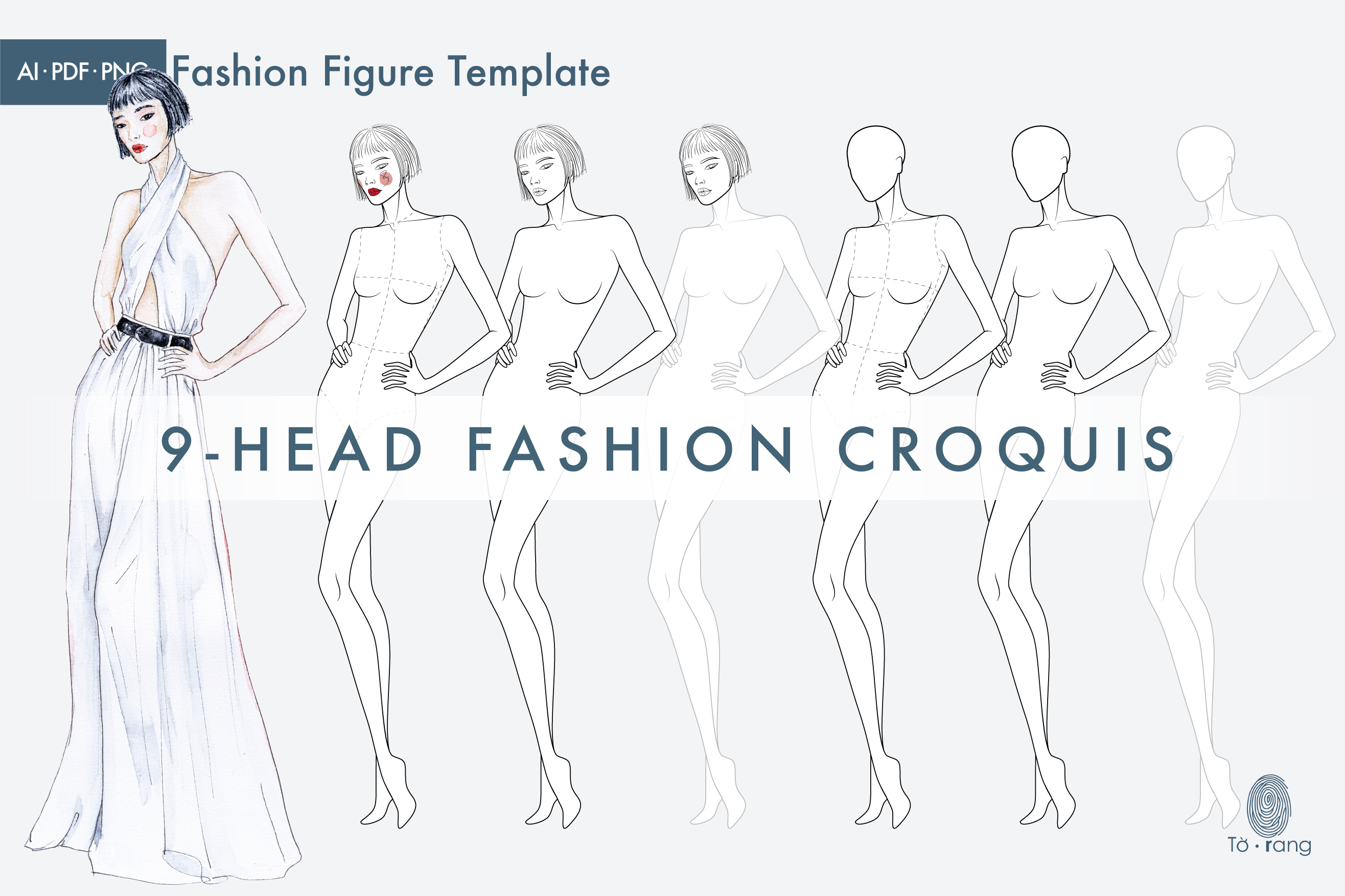 Female Fashion Illustration Croquis Template, 9-Head Fashion Figure - Image 2