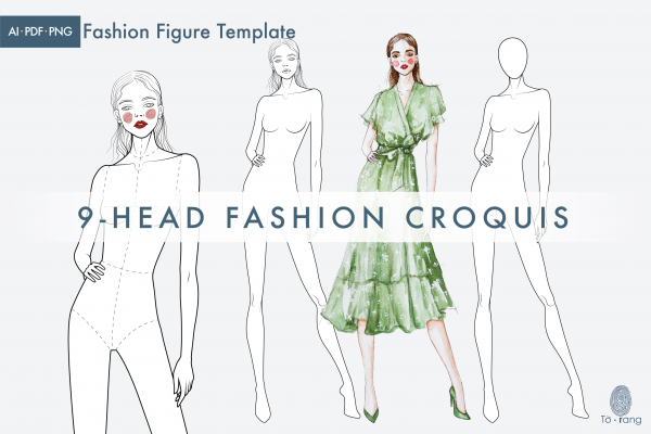 Female Fashion Illustration Croquis Template, 9-Head Fashion Pose, Fashion Figure