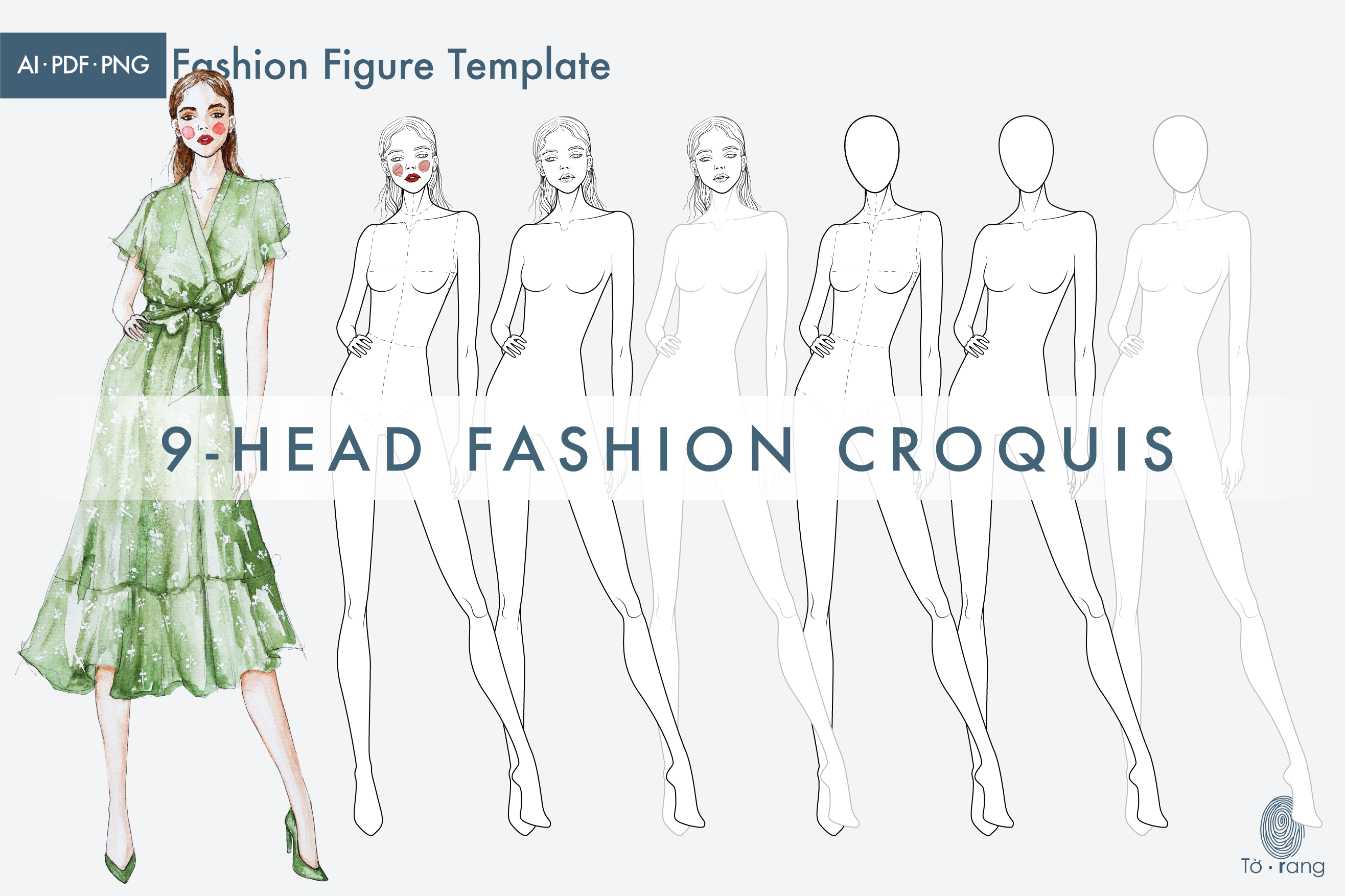 Female Fashion Illustration Croquis Template, 9-Head Fashion Pose, Fashion Figure - Image 2