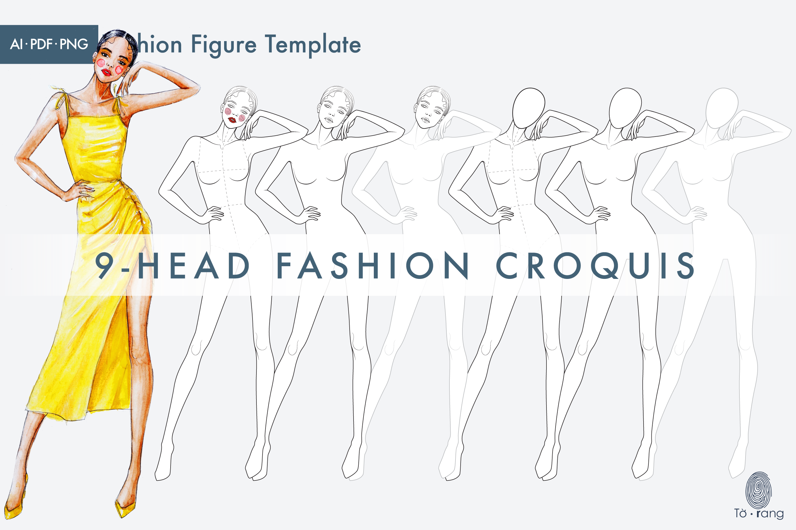Female Fashion Figure Template, 9-Head Fashion Croquis, Fashion Illustration - Image 2