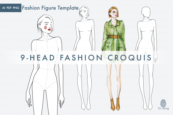 Female Fashion Figure Template, 9-Head Fashion Croquis, Relaxed Pose