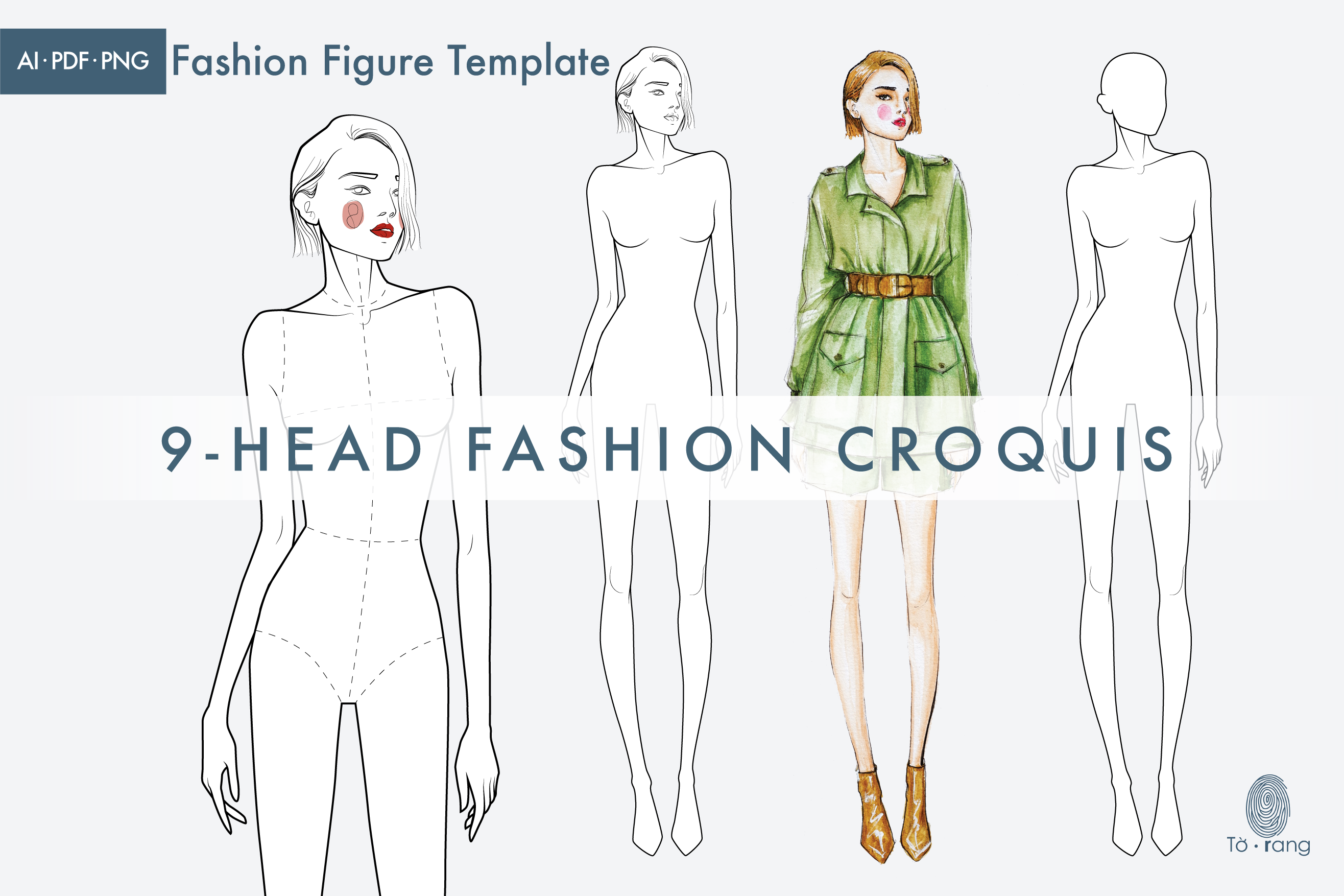 Female Fashion Figure Template, 9-Head Fashion Croquis, Relaxed Pose