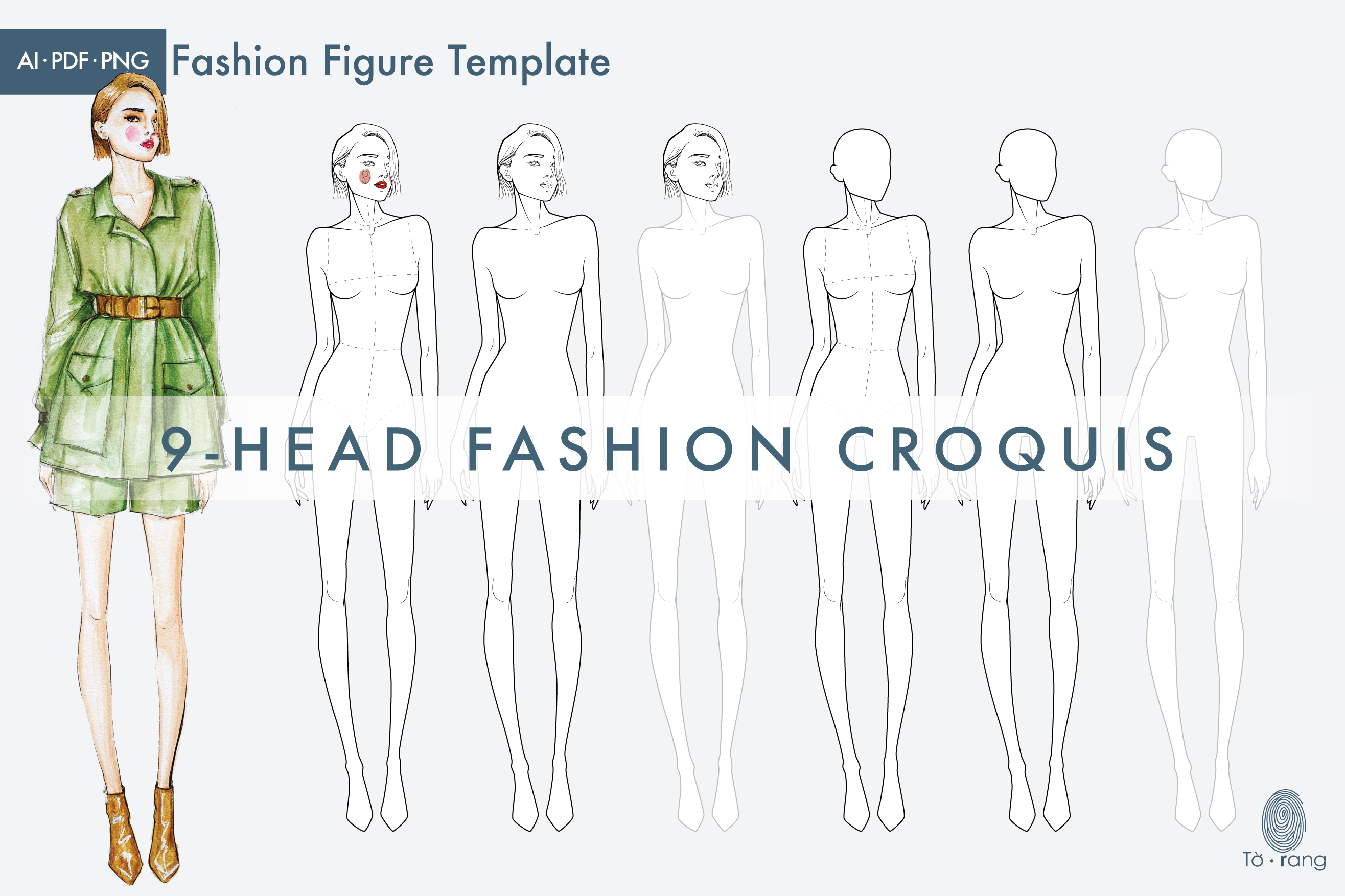 Female Fashion Figure Template, 9-Head Fashion Croquis, Relaxed Pose - Image 2