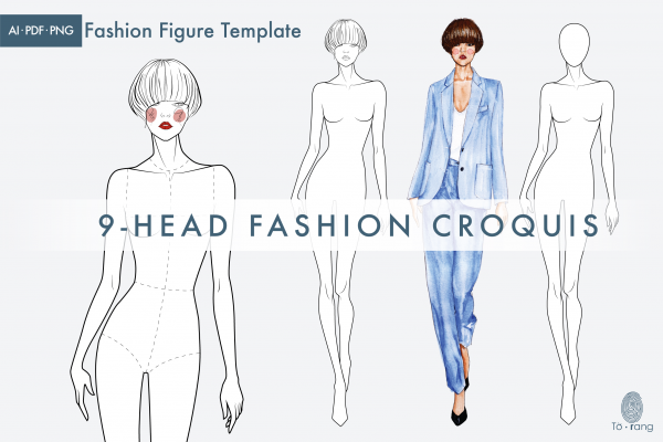 Female Fashion Figure Template, 9 Head Fashion Croquis, Catwalk Pose