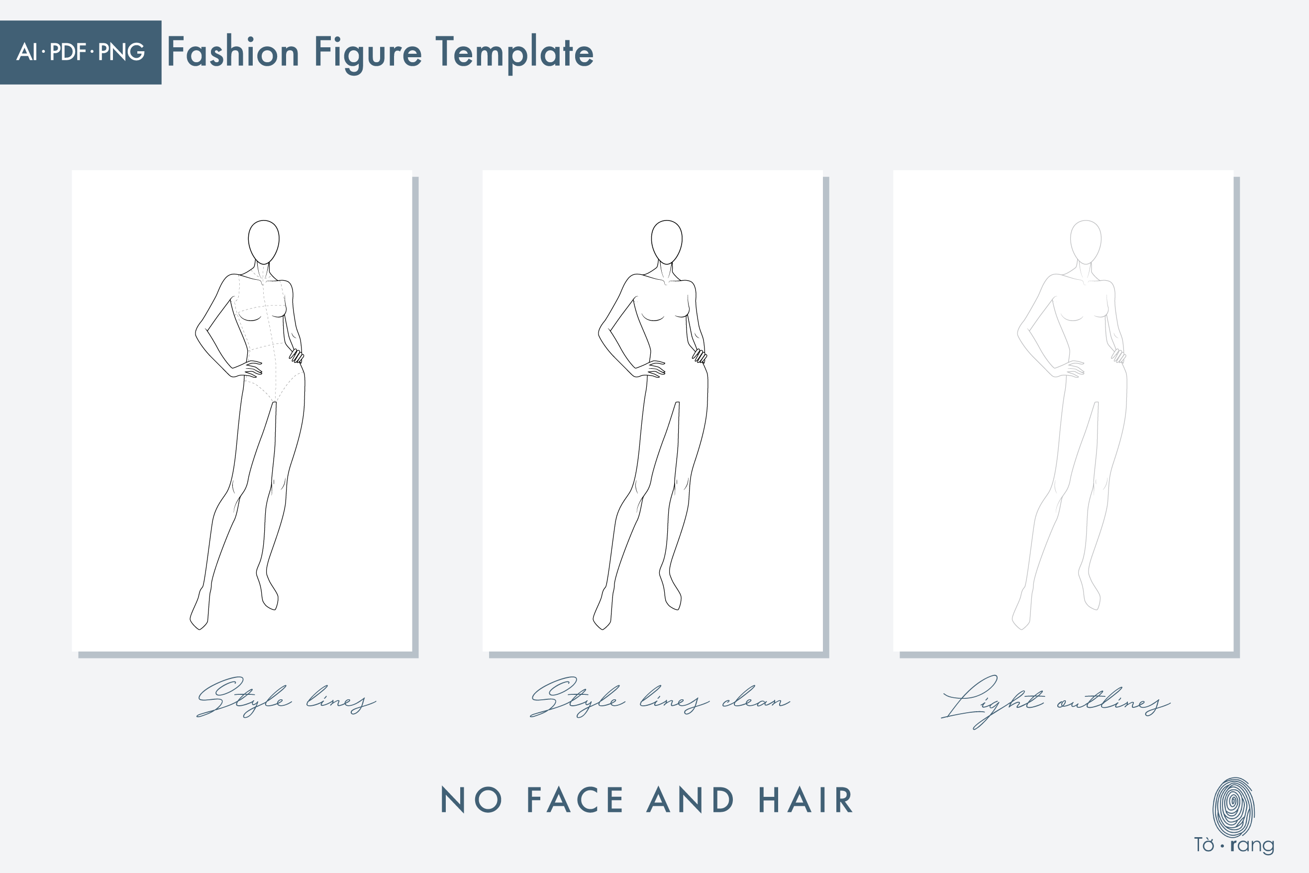 Female Fashion Croquis Template, 9-Head Fashion Figure, Curly Hair - Image 4