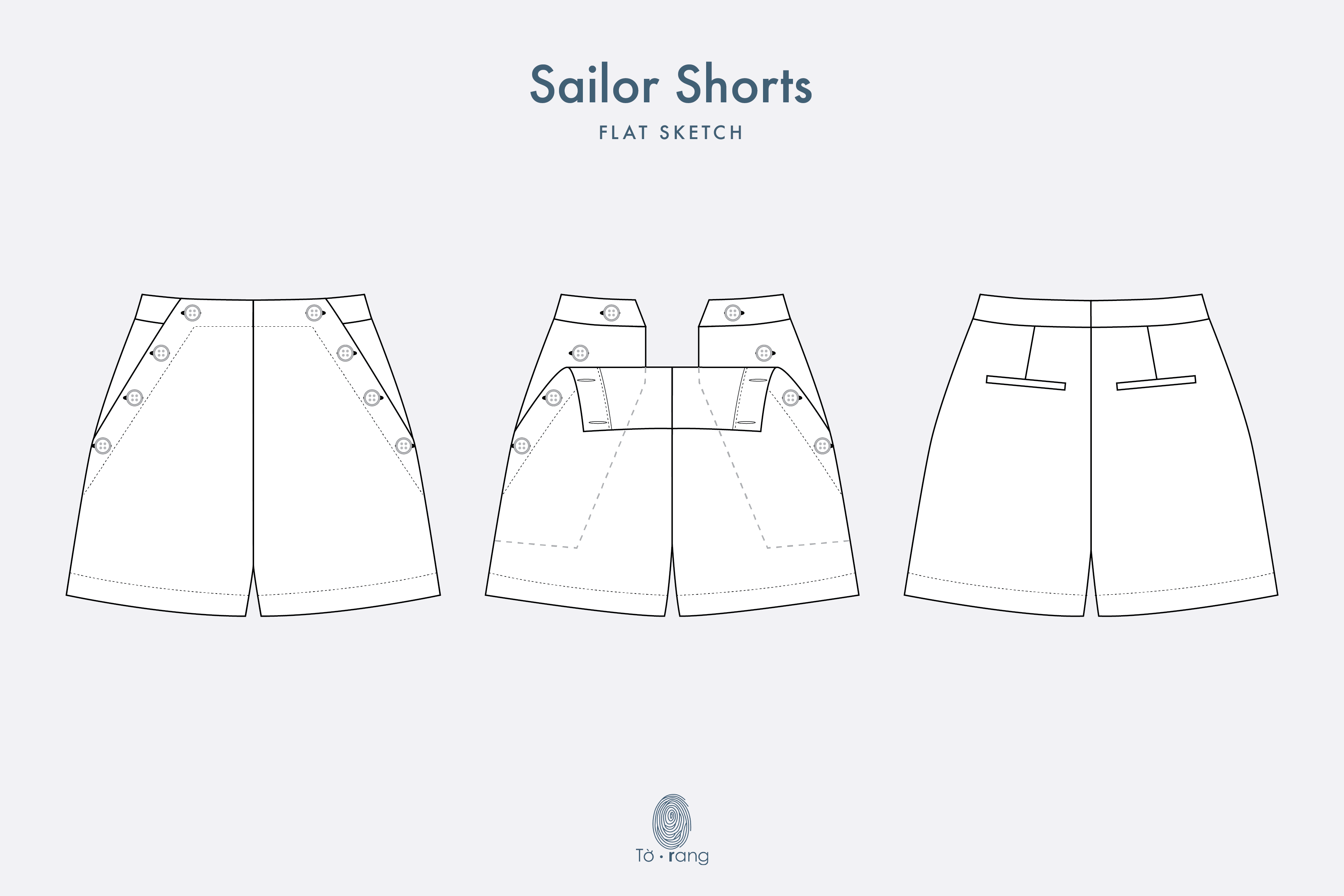 Sailor Shorts Flat Sketch Vector - Fashion Technical Drawing Template