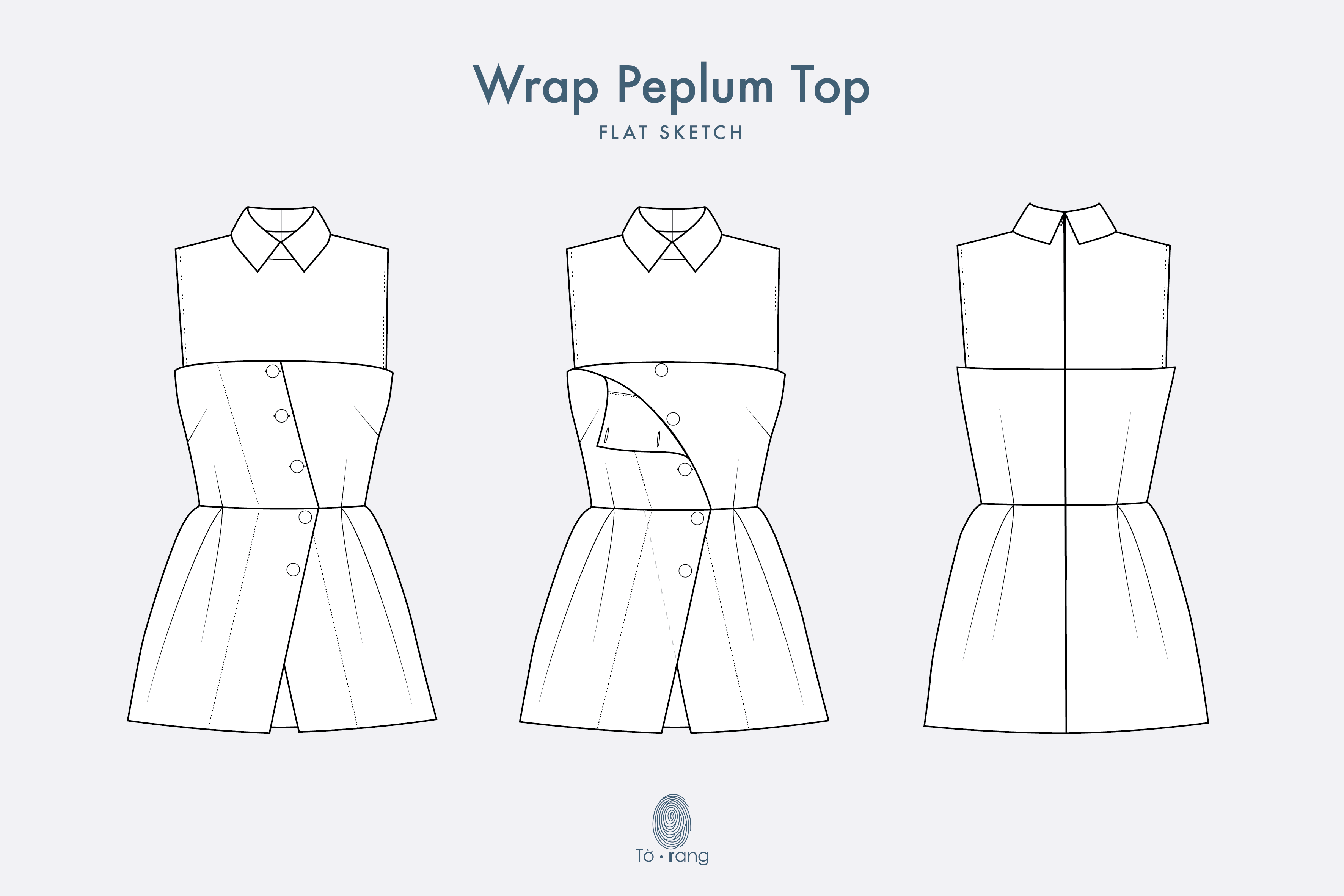Wrap Peplum Top Flat Sketch Vector - Fashion Technical Drawing Template
