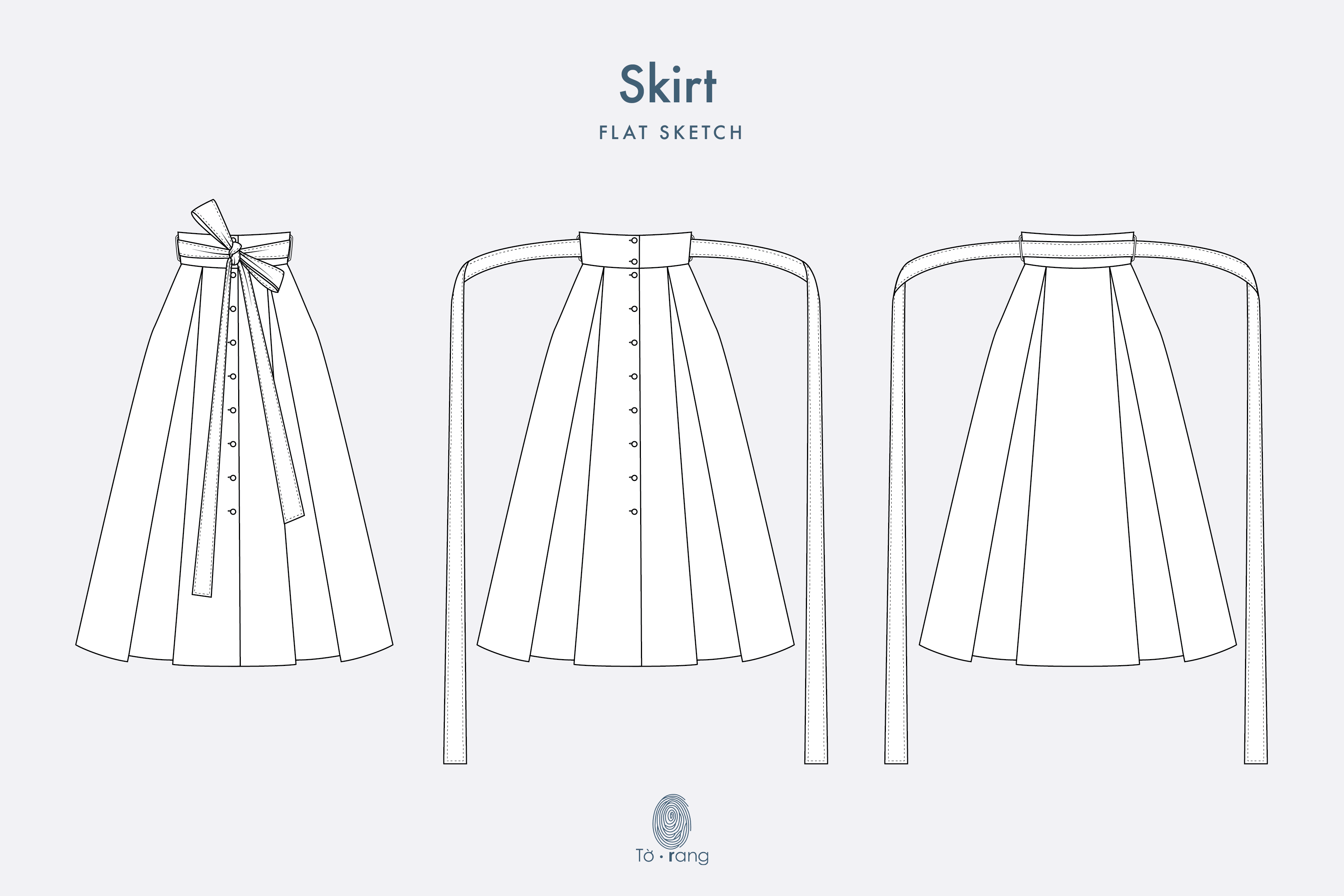 Buttons Down High Waist Pleated Skirt Flat Sketch Vector – Fashion Technical Drawing Template