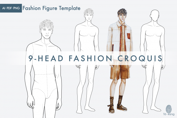 Male Fashion Figure Templates, 9-Head Fashion Croquis, Relaxing Pose