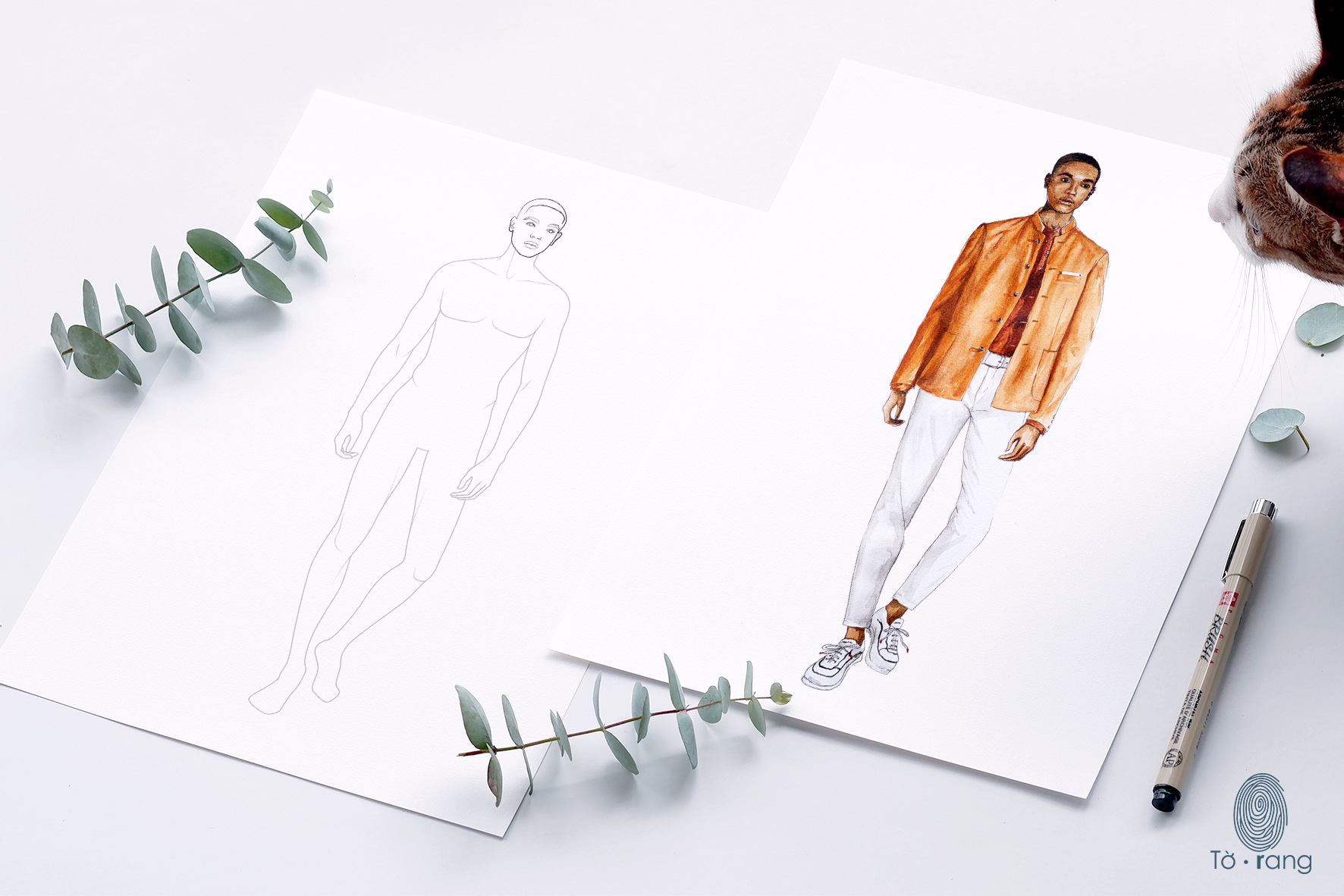 Male Fashion Figure Template, 9-Head Fashion Croquis, Catwalk Pose - Image 5