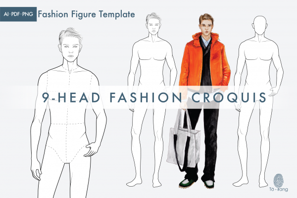 Male Fashion Figure Templates, 9-Head Fashion Croquis, Fashion Illustration