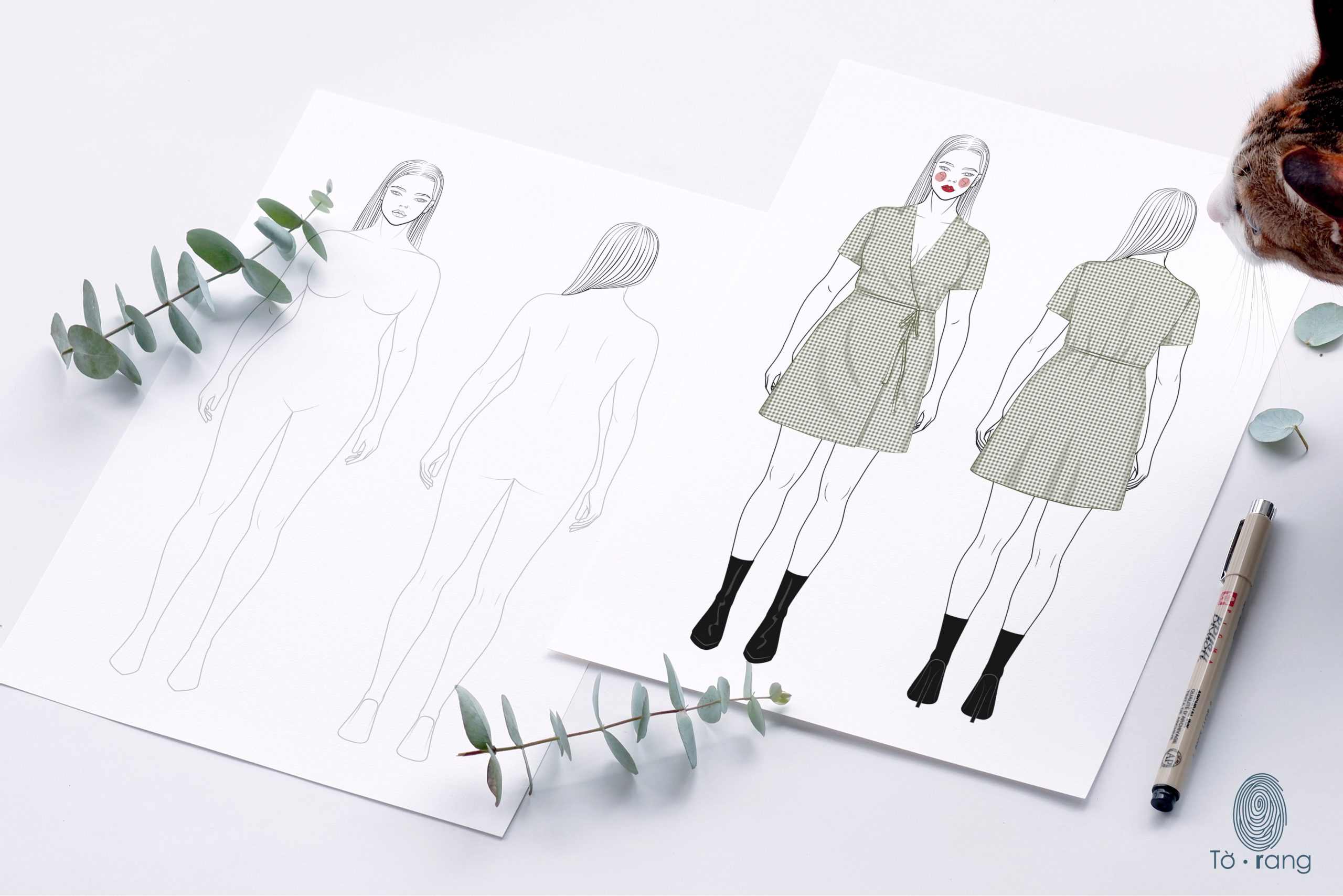 Plus Size Female Fashion Figure Templates, 8 Head Croquis, Front and Back Views - Image 5