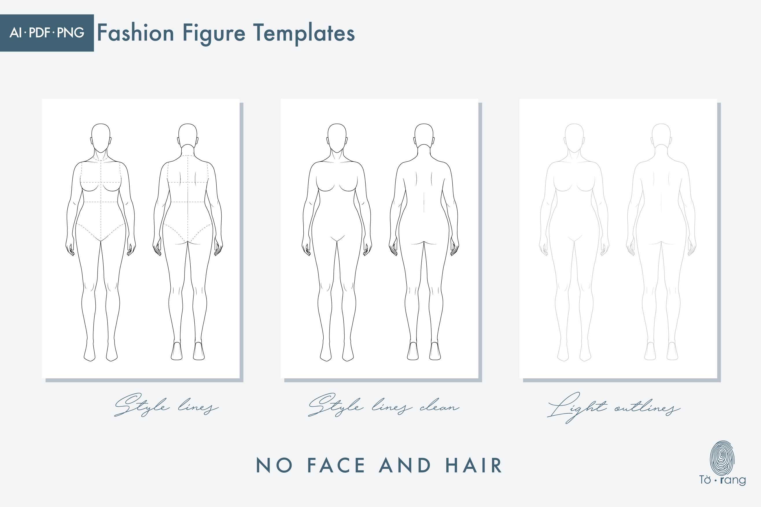 Plus Size Female Fashion Figure Templates, 8 Head Croquis, Front and Back Views - Image 4