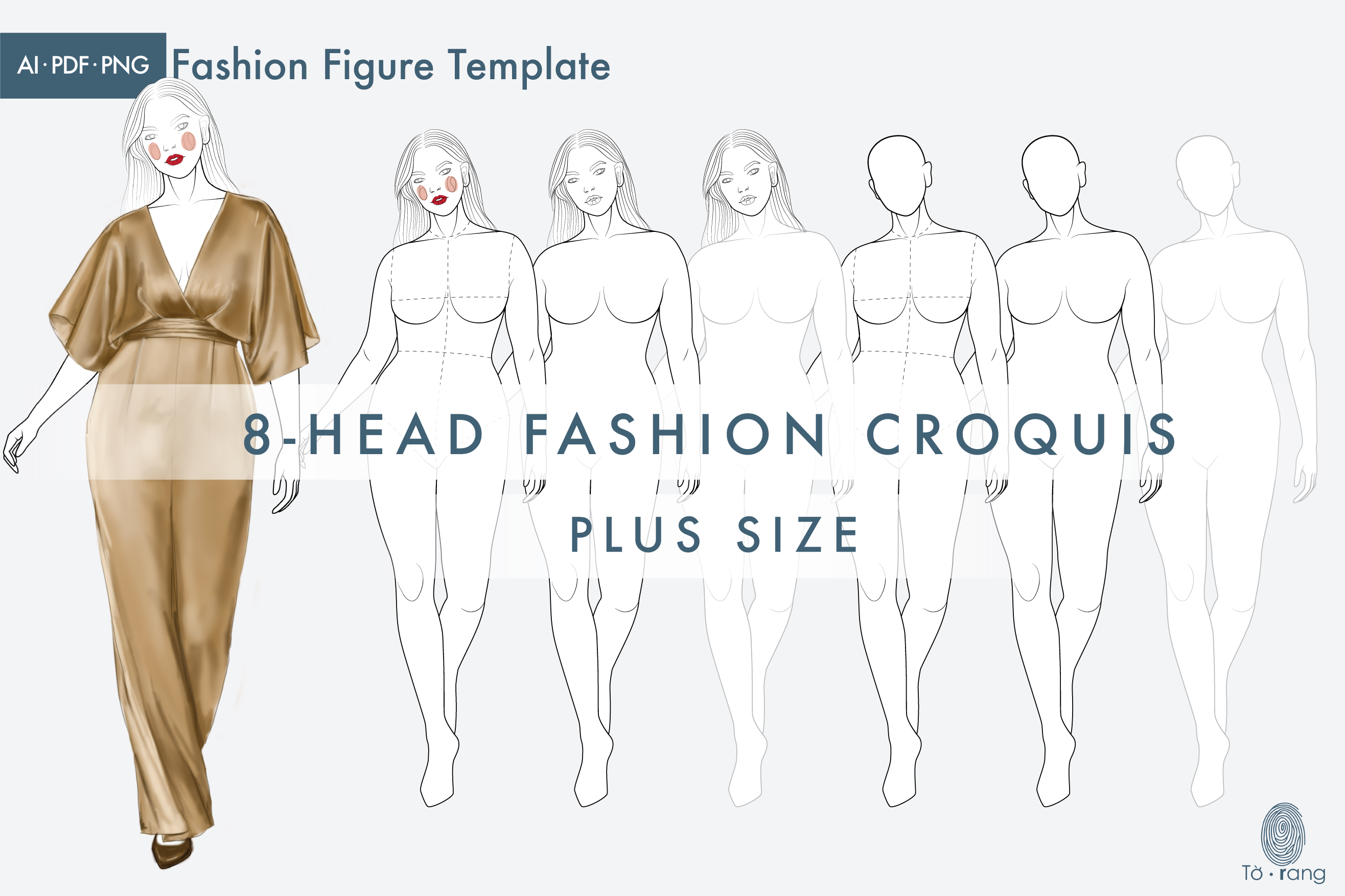 Plus Size Female Catwalk Model, Female Figure Templates for Fashion Illustrations, 8-Head Fashion Croquis - Image 4