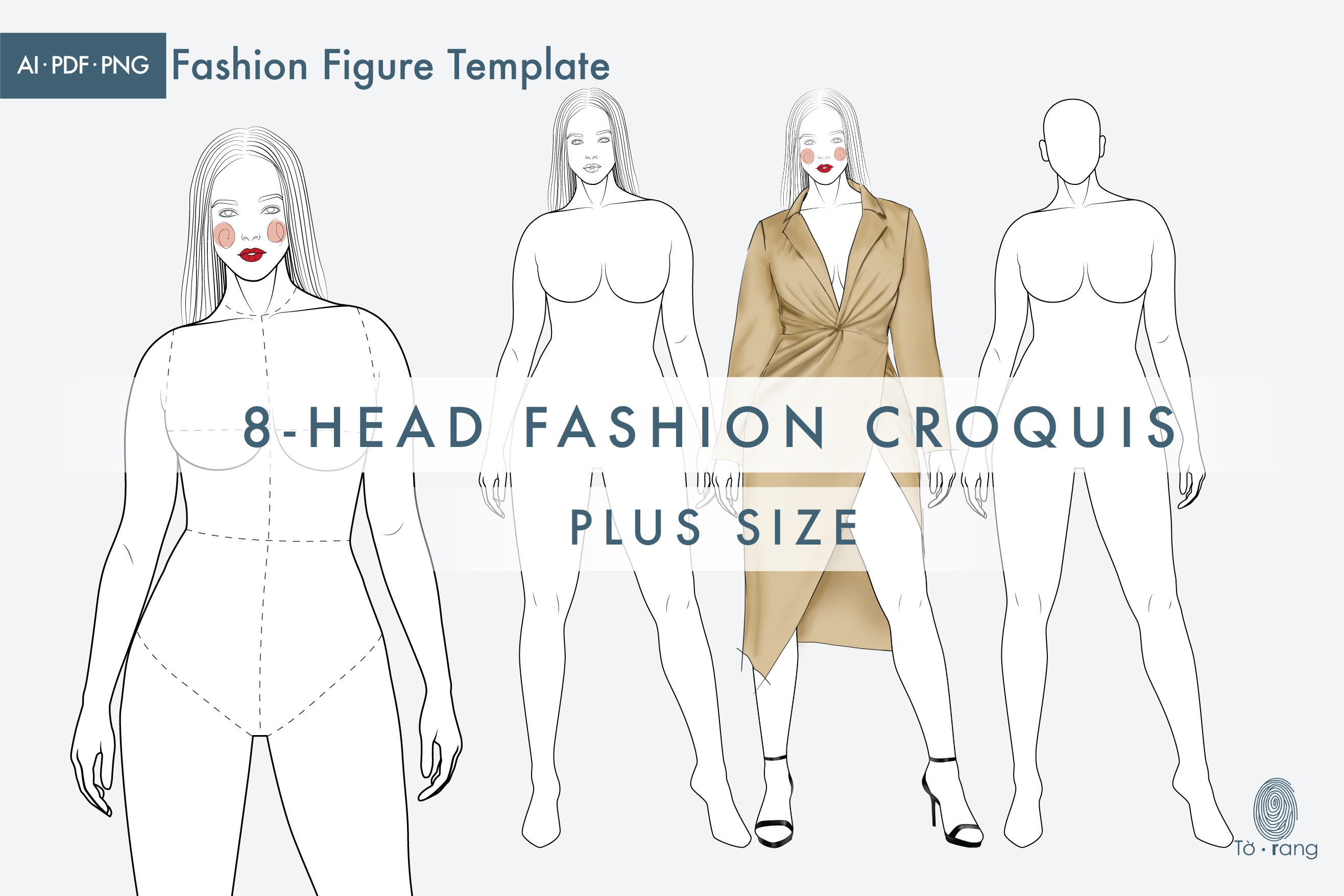 Plus Size Female Figure Templates for Fashion Illustrations, 8-Head Fashion Croquis