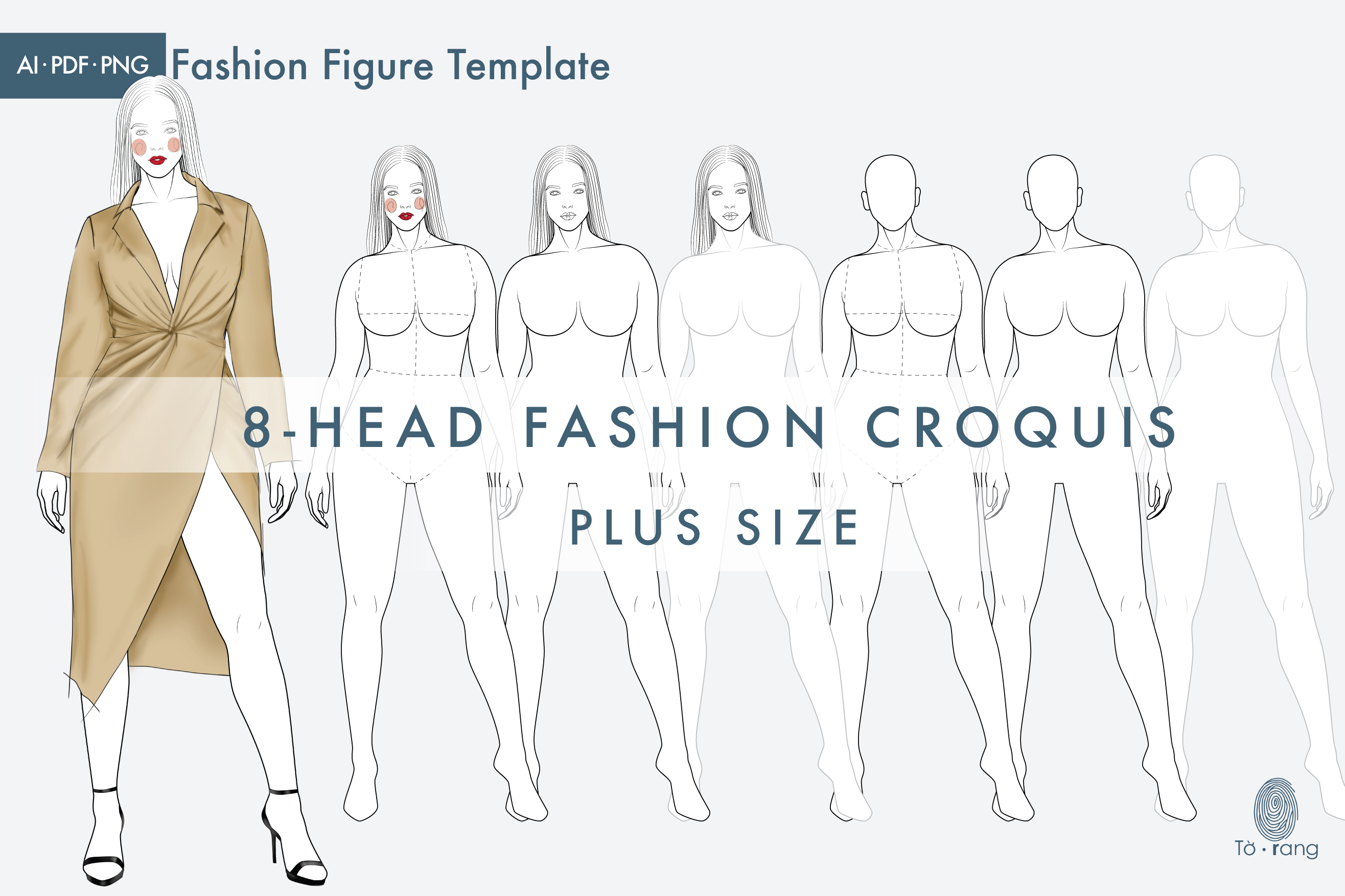 Plus Size Female Figure Templates for Fashion Illustrations, 8-Head Fashion Croquis - Image 3