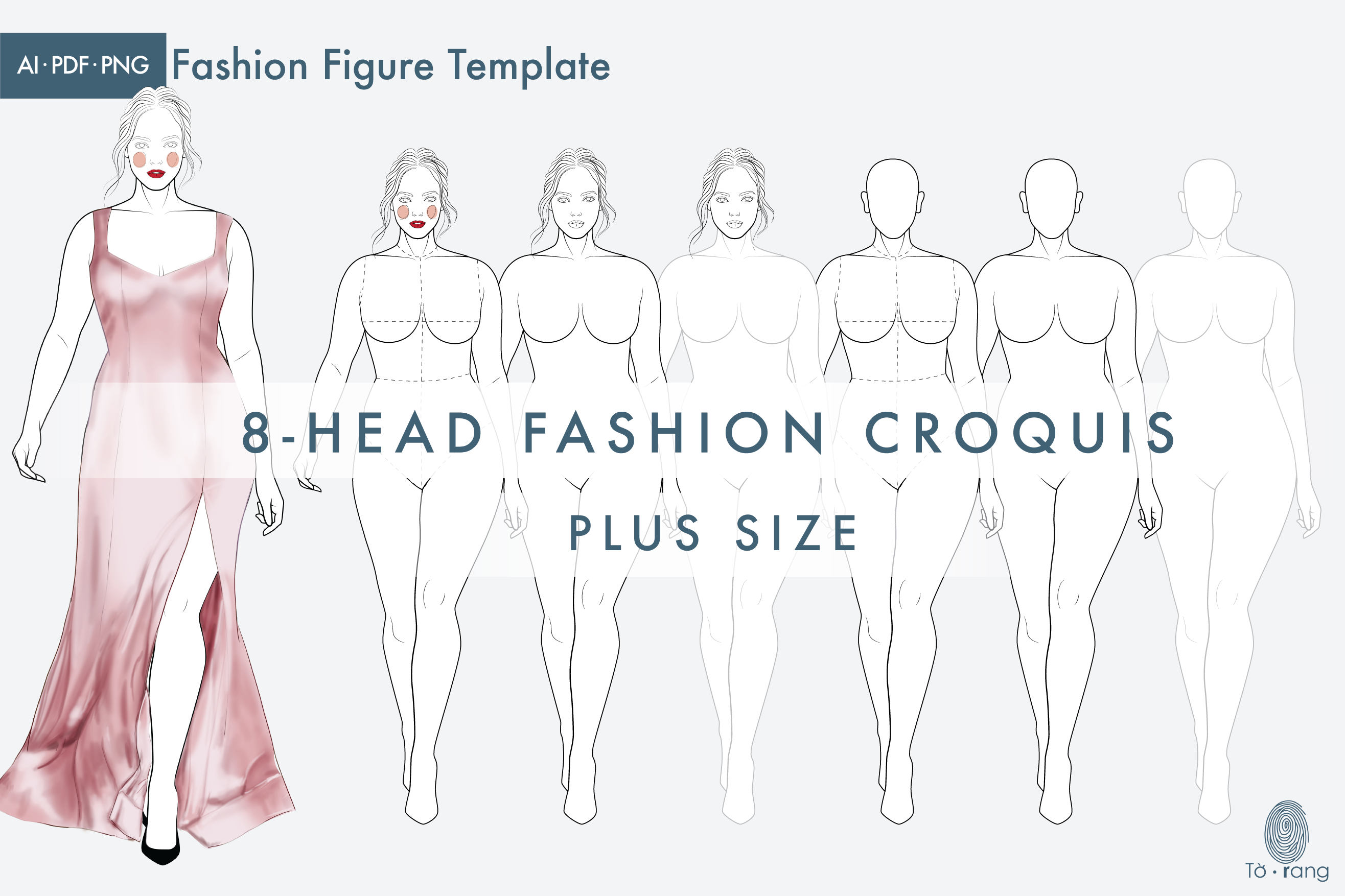 Female Plus Size Fashion Croquis, Catwalk Model, Figure Templates for Fashion Illustrations, 8 Head - Image 2