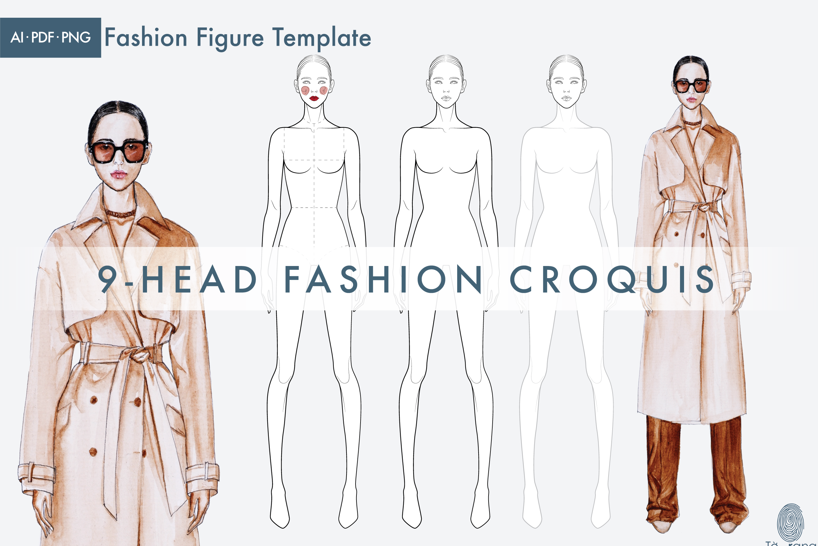 Female Fashion Figure Template – 9 Heads Fashion Croquis - Standing Pose