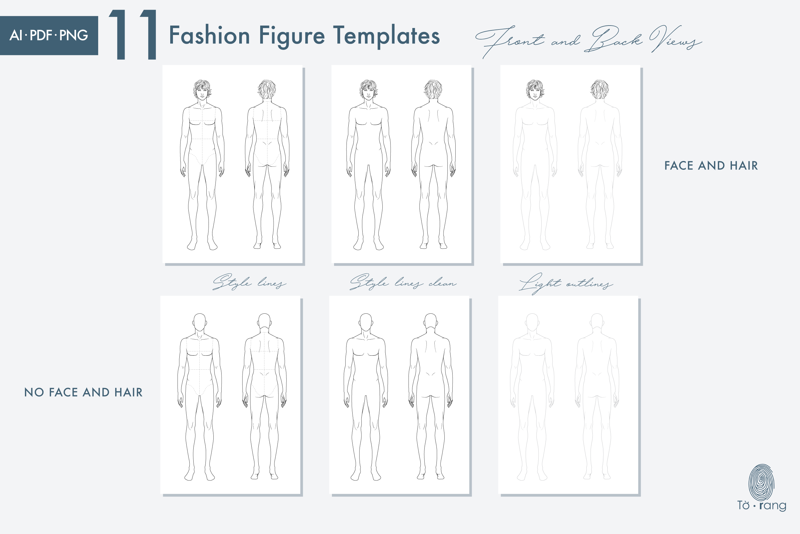 11 Male Fashion Figure Templates, Croquis Templates for Fashion Illustrations, 9-Head Fashion Croquis - Image 4