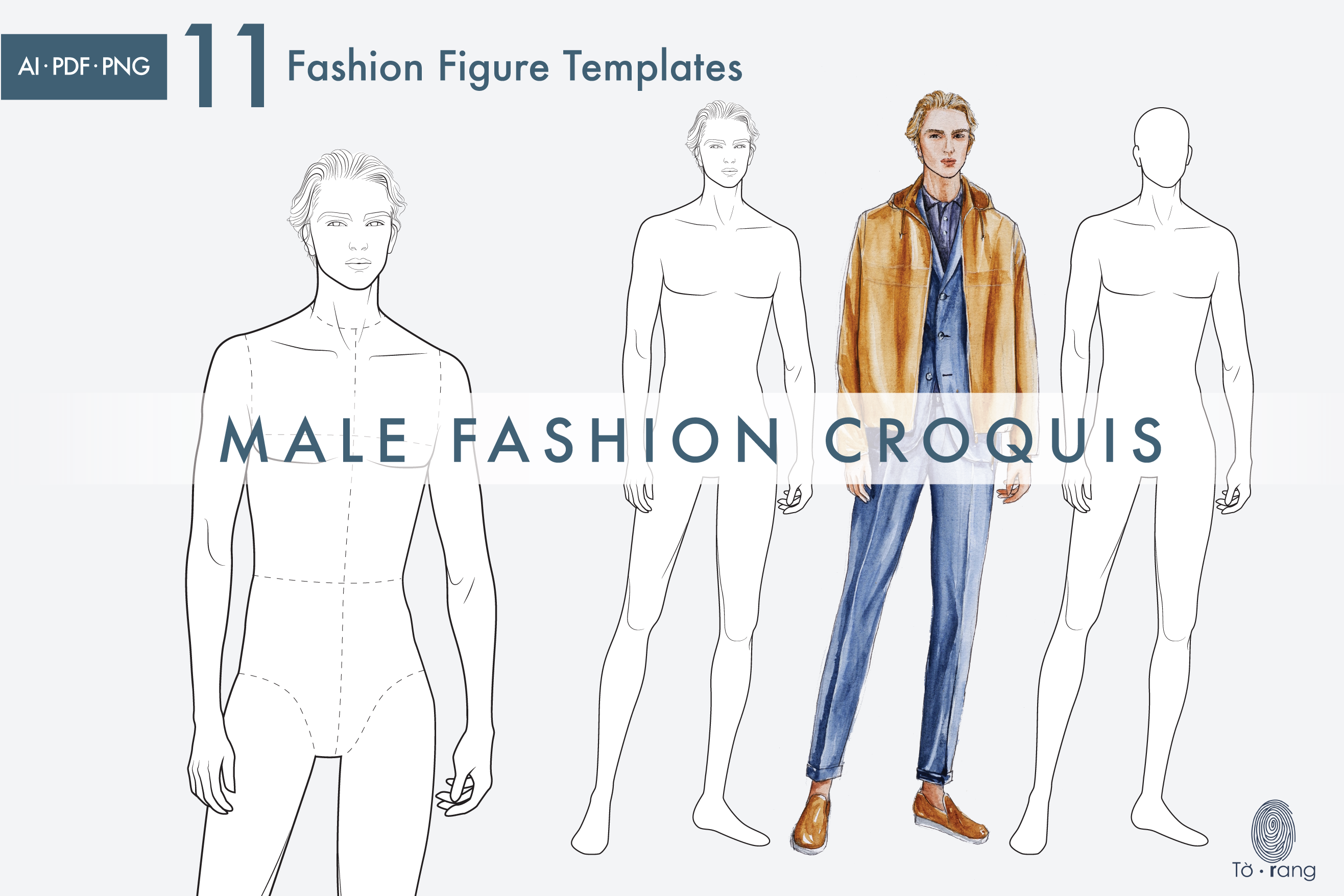 11 Male Fashion Figure Templates, Croquis Templates for Fashion Illustrations, 9-Head Fashion Croquis - Image 6