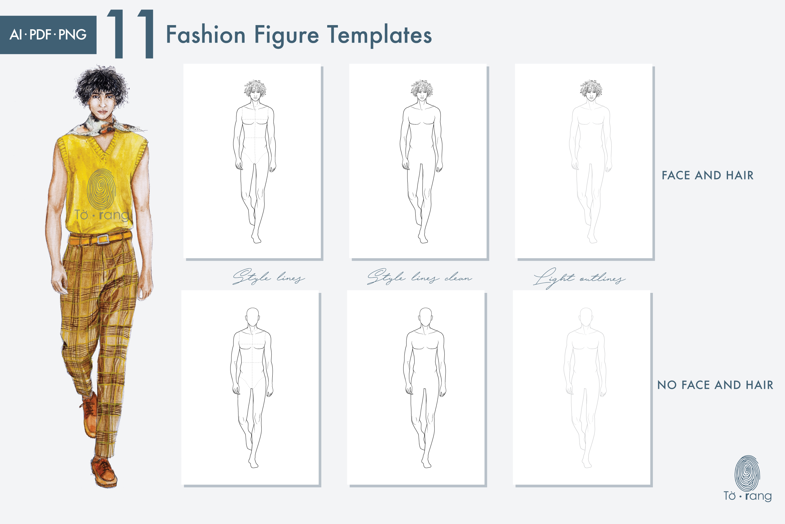 11 Male Fashion Figure Templates, Croquis Templates for Fashion Illustrations, 9-Head Fashion Croquis - Image 5