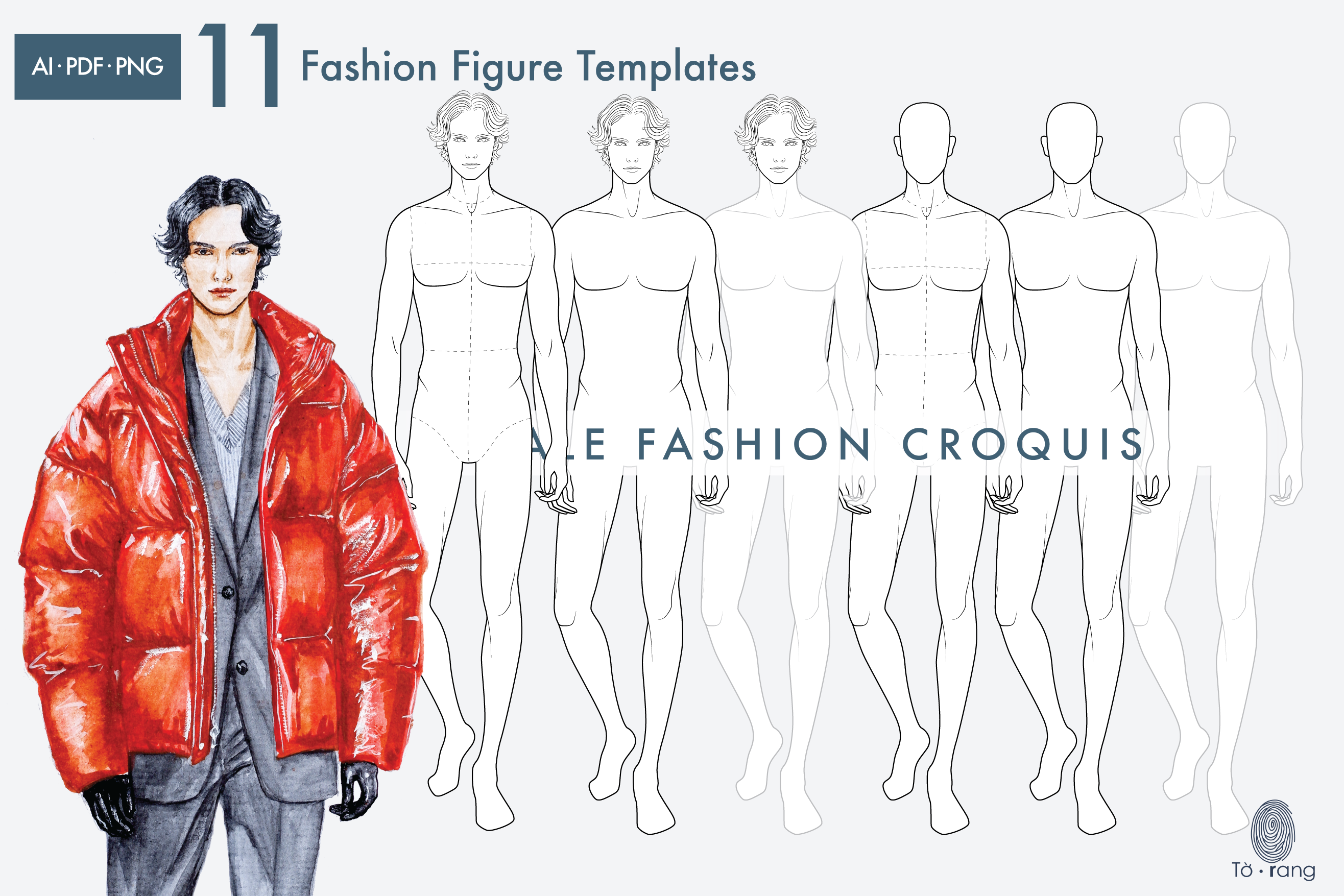 11 Male Fashion Figure Templates, Croquis Templates for Fashion Illustrations, 9-Head Fashion Croquis - Image 7