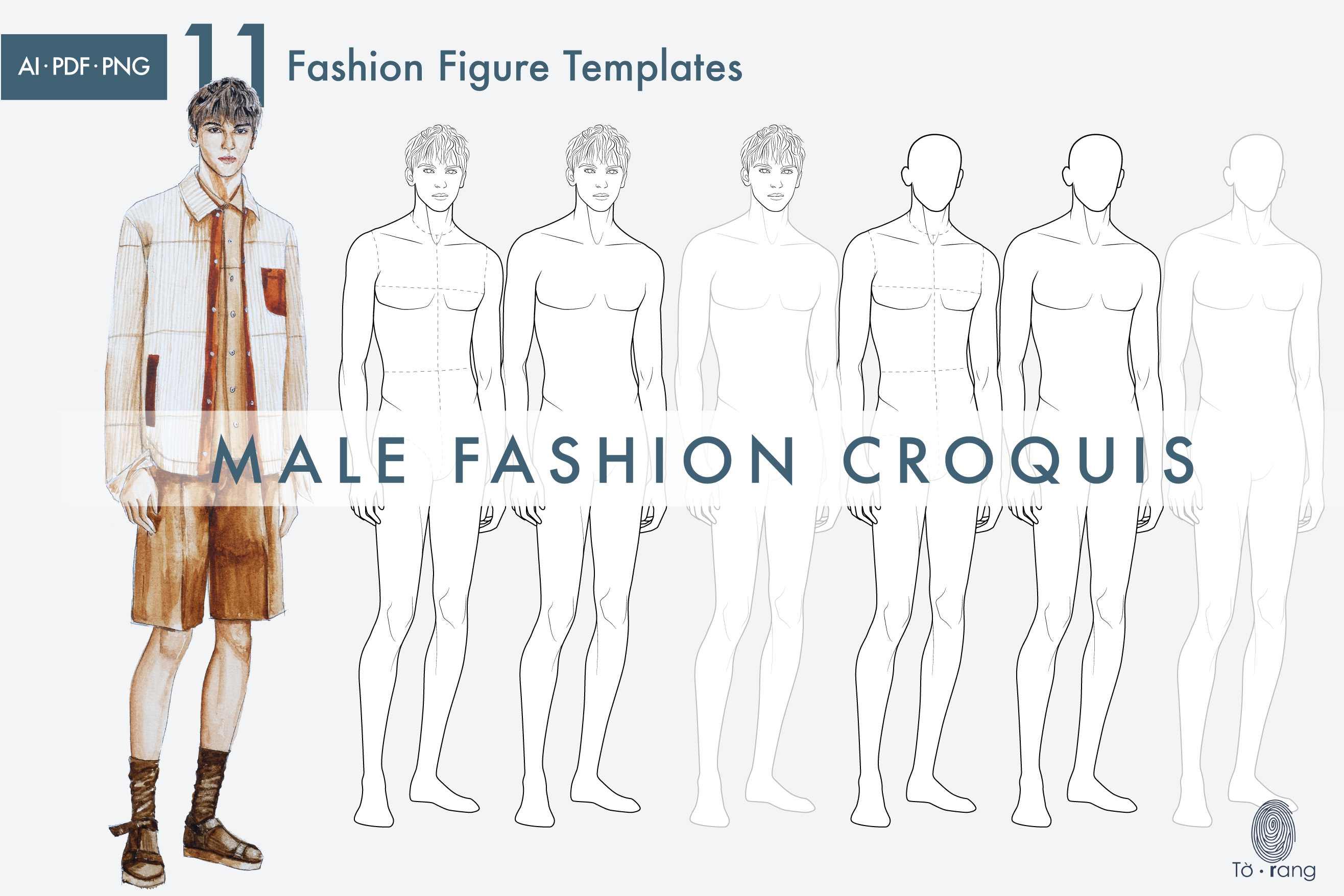 11 Male Fashion Figure Templates, Croquis Templates for Fashion Illustrations, 9-Head Fashion Croquis - Image 8