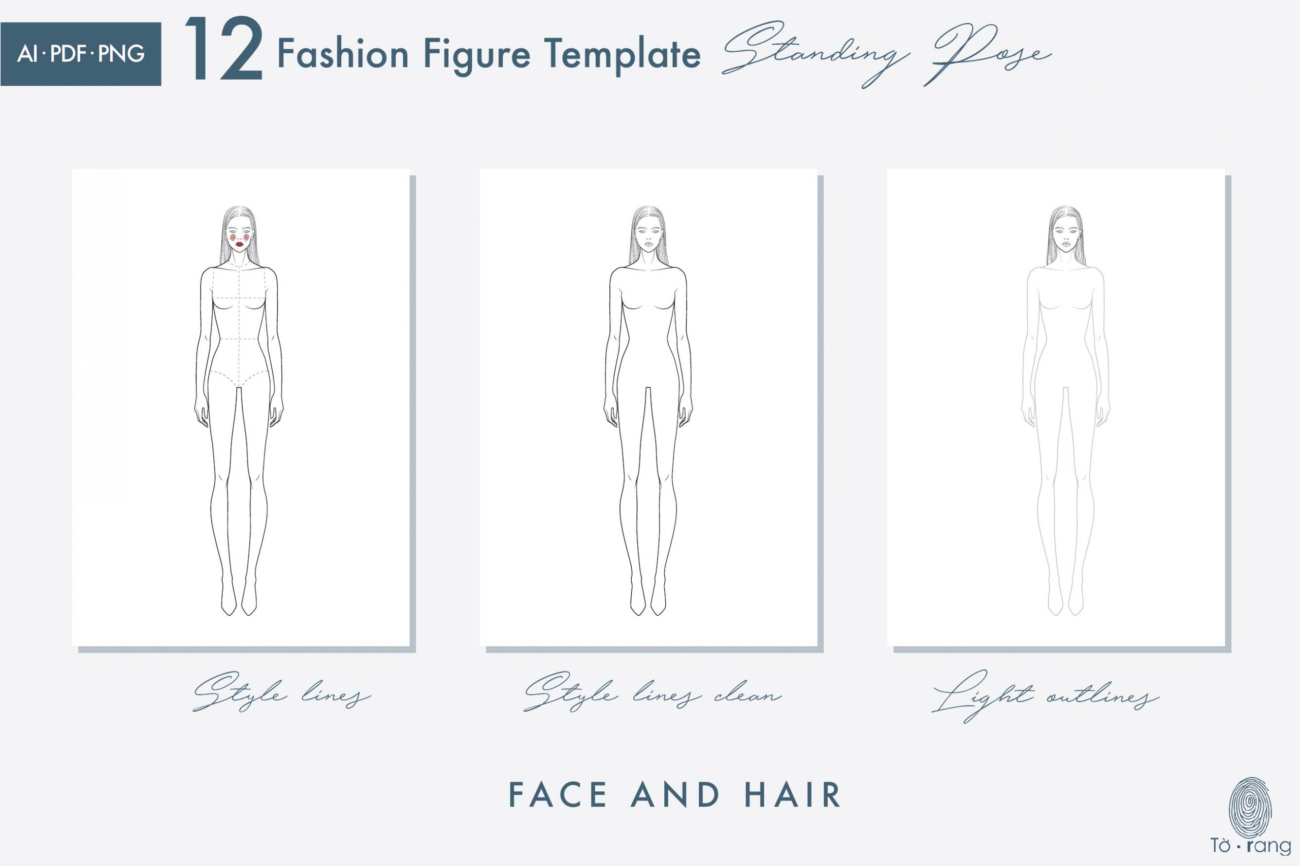 Female Standing Pose Croquis Bundle, 9-Head Fashion Figure, Female Croquis, Fashion Illustration, Hairstyle Templates, Front and Back Views - Image 7