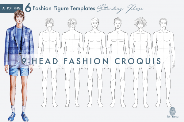 Male Standing Pose Croquis Bundle, Male Croquis for Fashion Illustration, 9-Head Fashion Figure Template