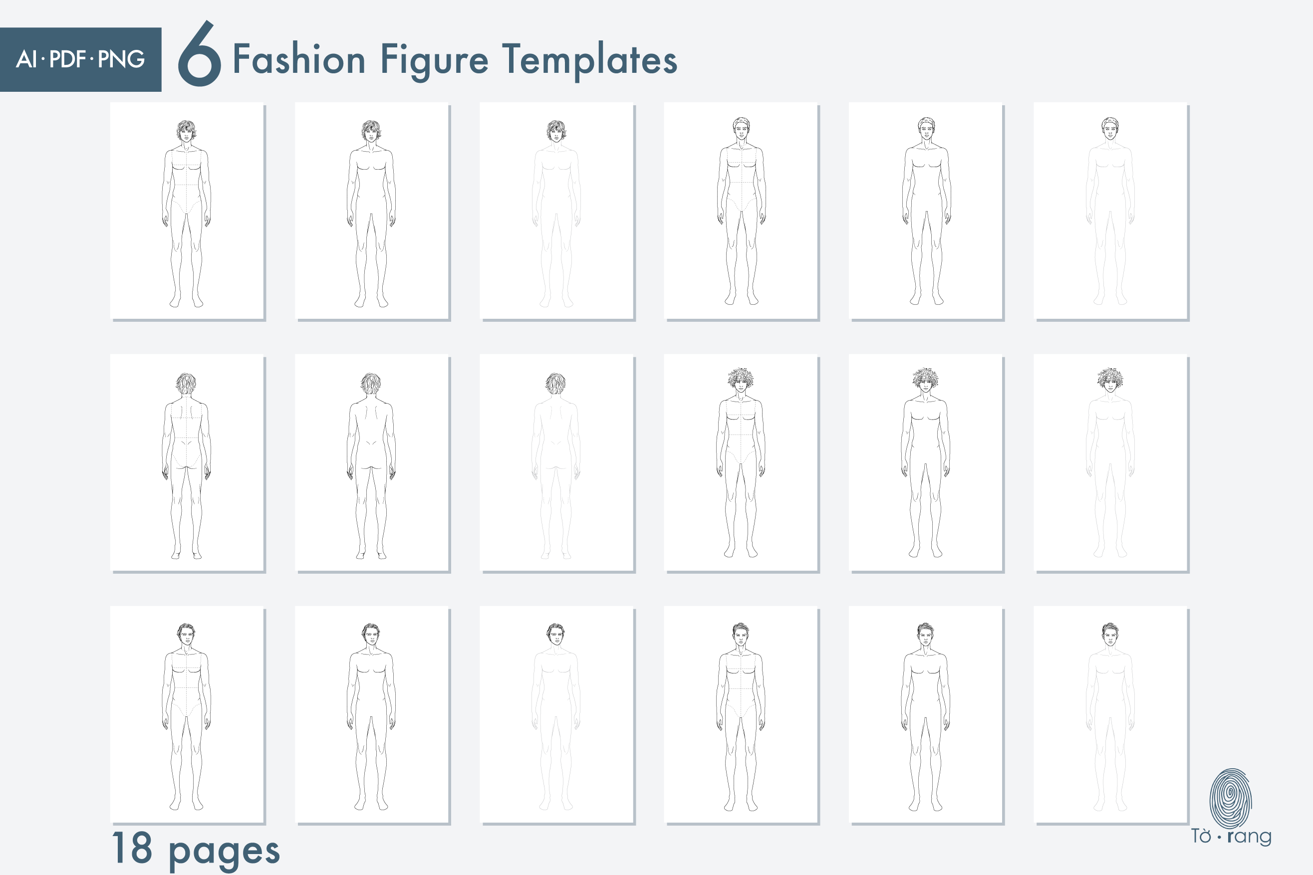 Male Standing Pose Croquis Bundle, Male Croquis for Fashion Illustration, 9-Head Fashion Figure Template - Image 2
