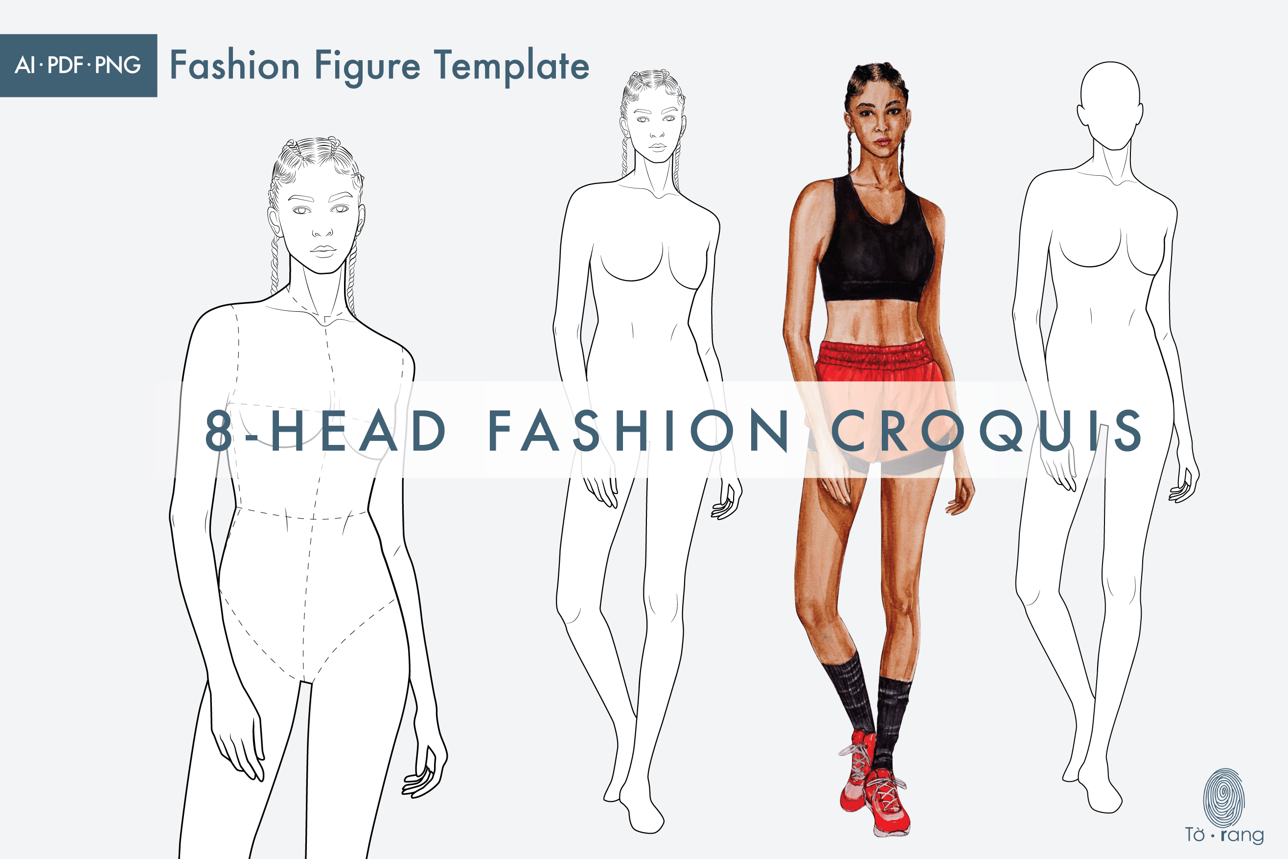 Female Fashion Figure Templates, Croquis Templates for Fashion Illustrations, 8 Head Fashion Croquis, Athletic Model Poses