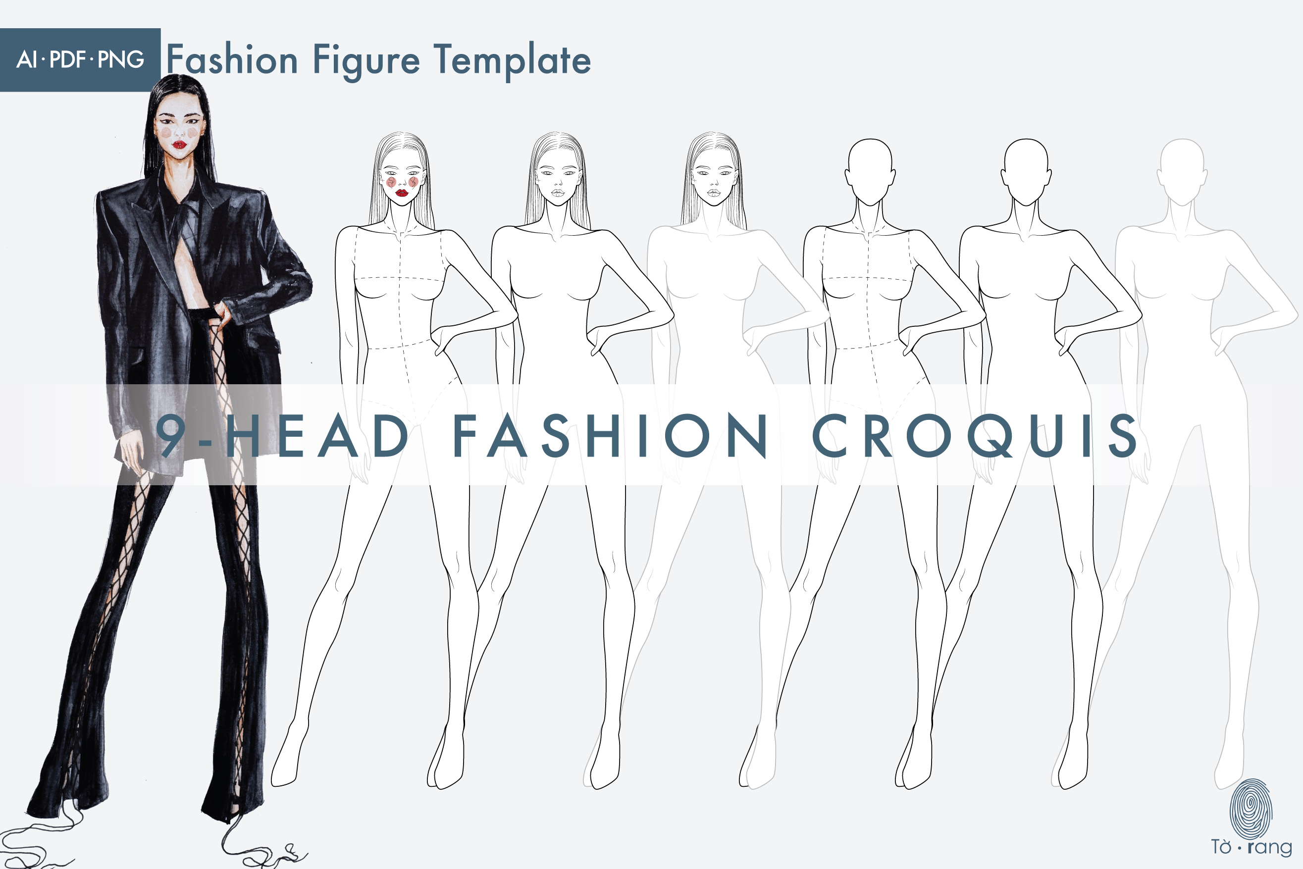 Female Fashion Figure Template, 9-Head Fashion Croquis, Figure Drawing for Fashion Design - Image 2