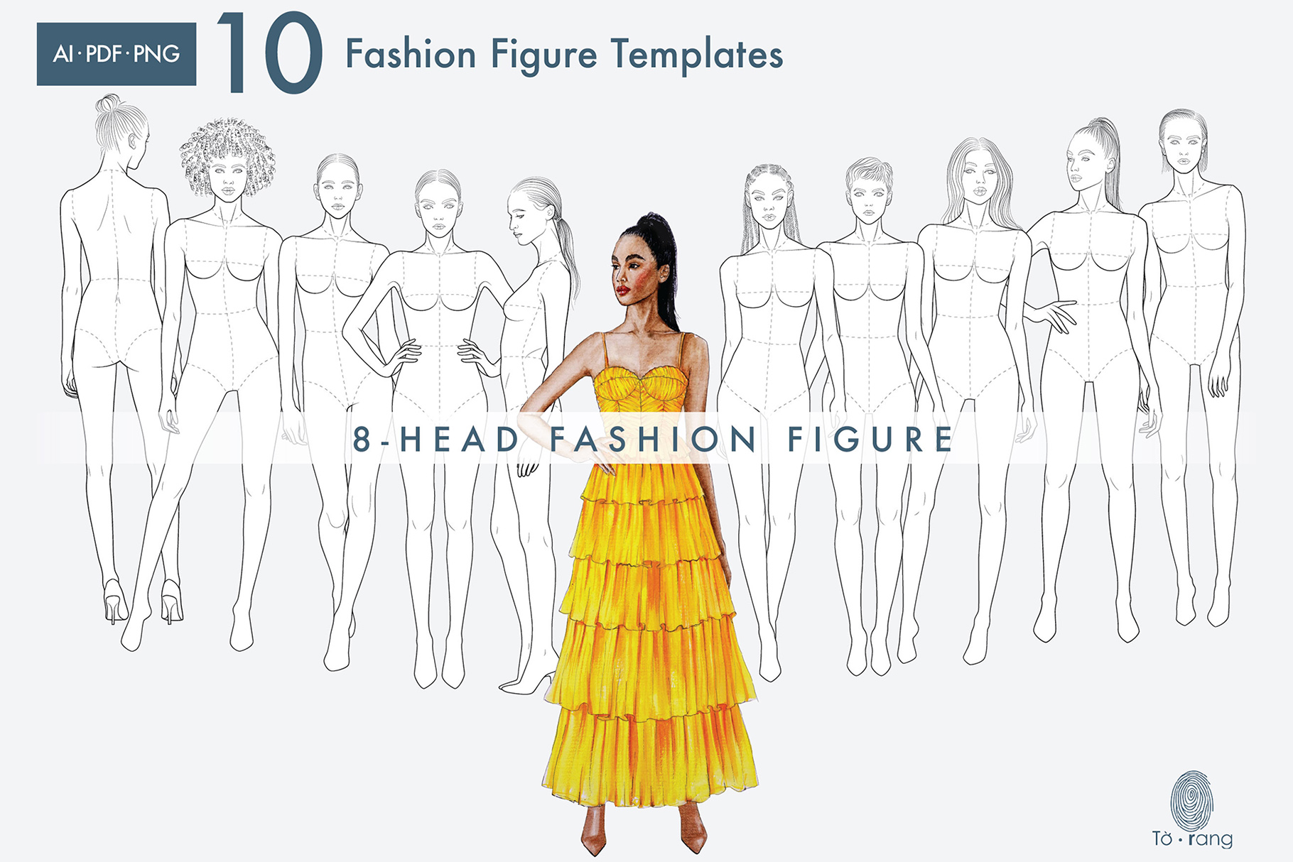 10 Female Fashion Croquis Templates, 8 Heads, Female Fashion Figure, Fashion Illustration, Croquis Vector