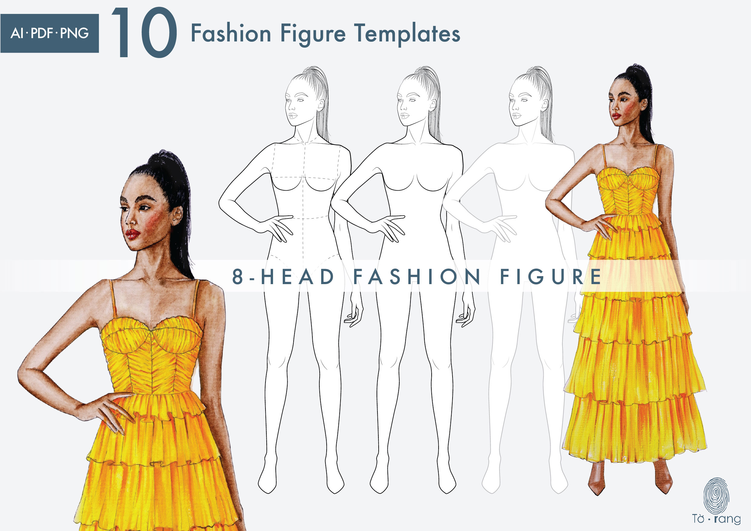10 Female Fashion Croquis Templates, 8 Heads, Female Fashion Figure, Fashion Illustration, Croquis Vector - Image 3