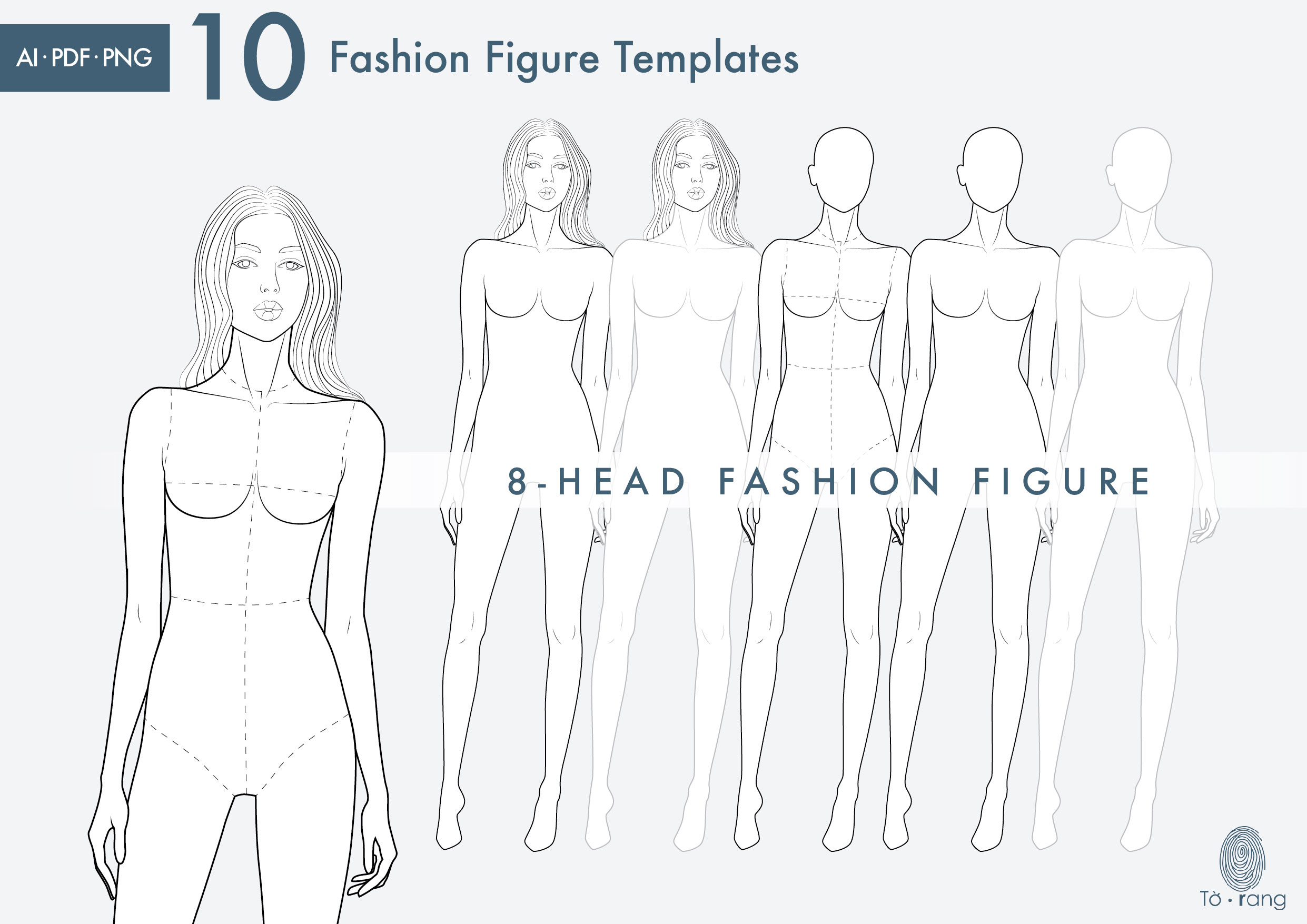 10 Female Fashion Croquis Templates, 8 Heads, Female Fashion Figure, Fashion Illustration, Croquis Vector - Image 8