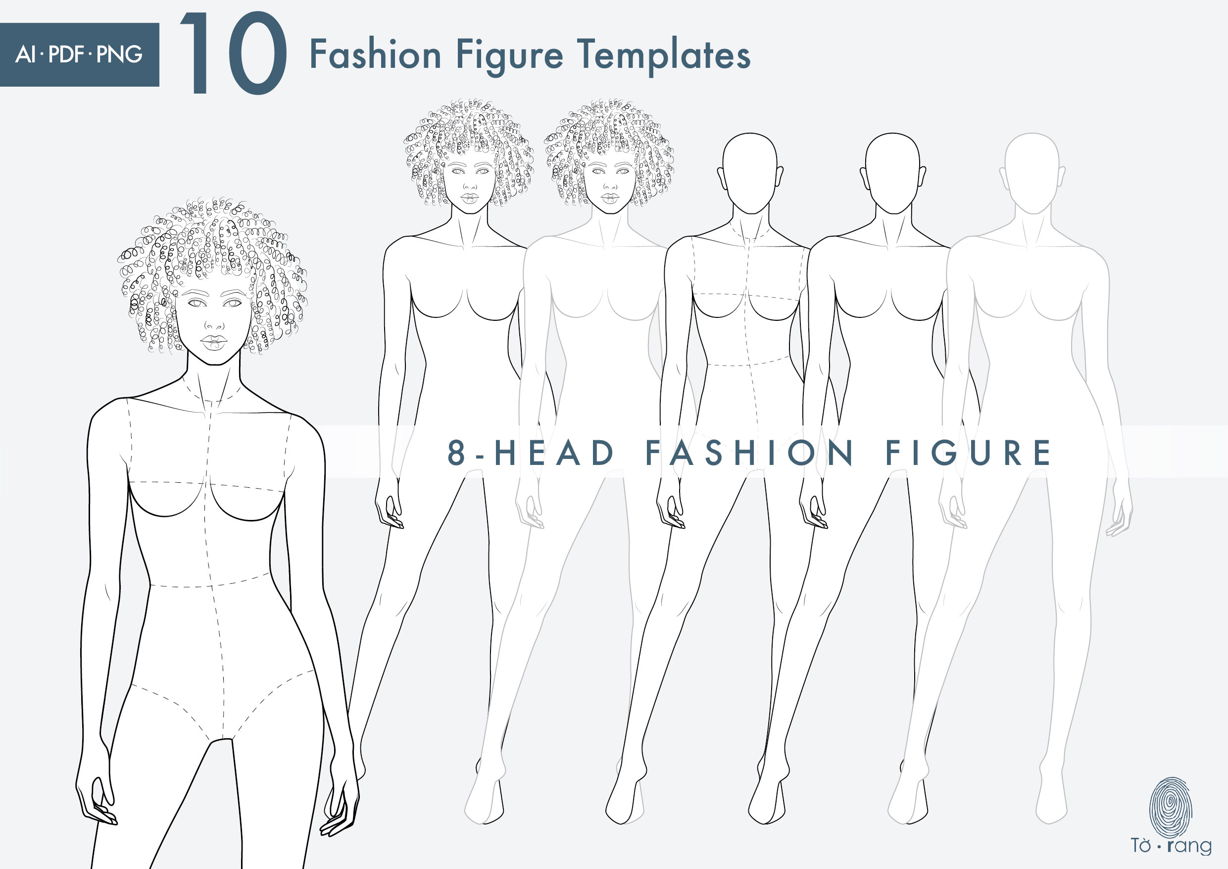 10 Female Fashion Croquis Templates, 8 Heads, Female Fashion Figure, Fashion Illustration, Croquis Vector - Image 6