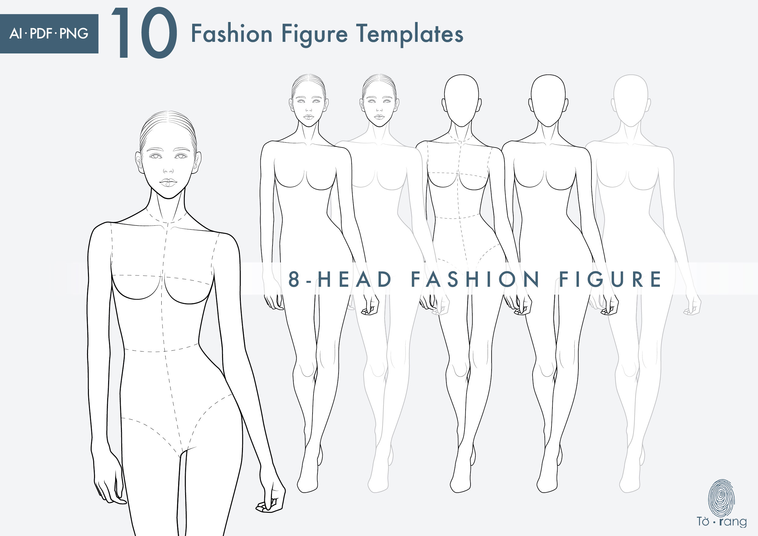 10 Female Fashion Croquis Templates, 8 Heads, Female Fashion Figure, Fashion Illustration, Croquis Vector - Image 7