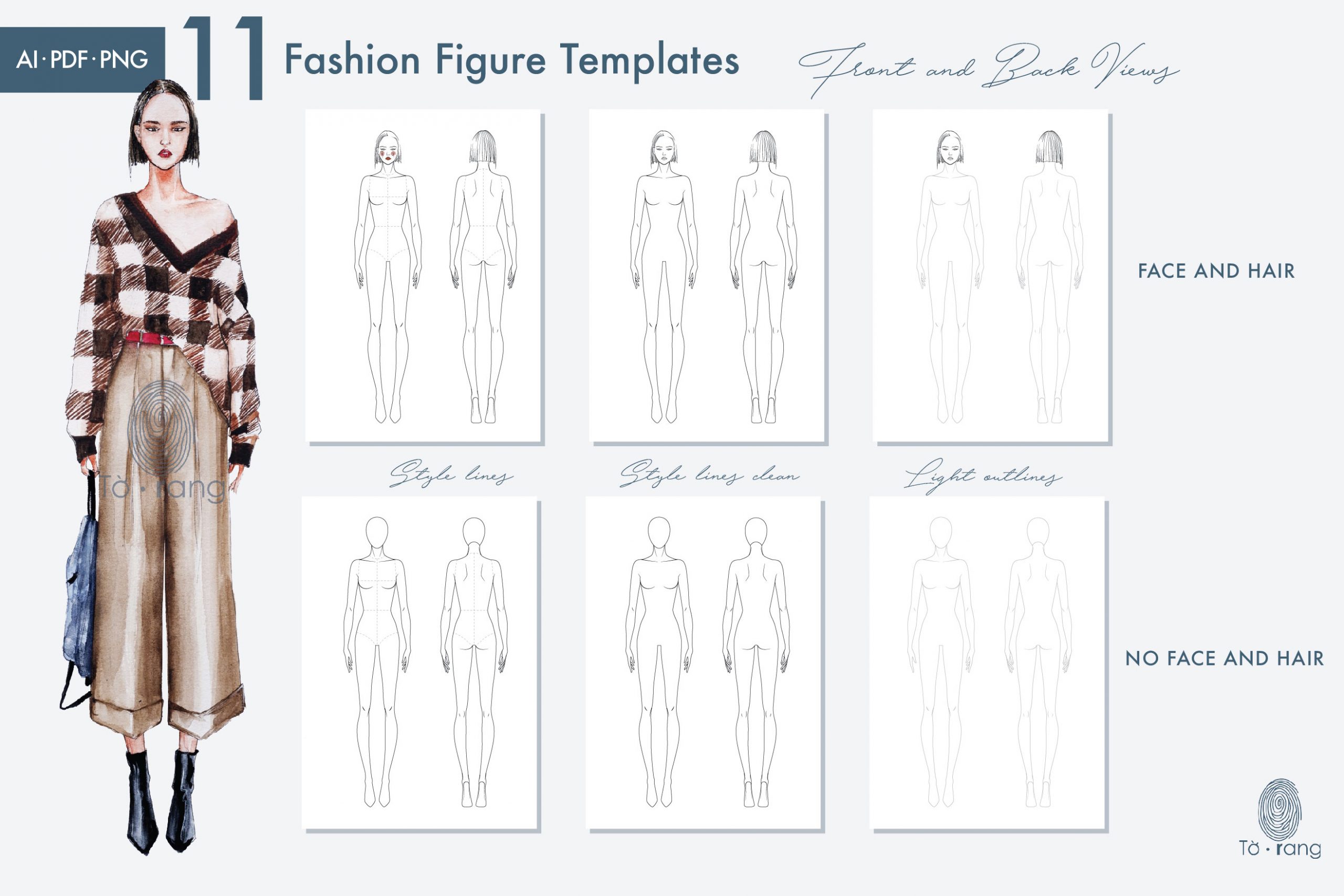 11 Female Fashion Figure Templates, Croquis Templates for Fashion Illustrations, 9 Head Figure, Hairstyle Templates - Image 8