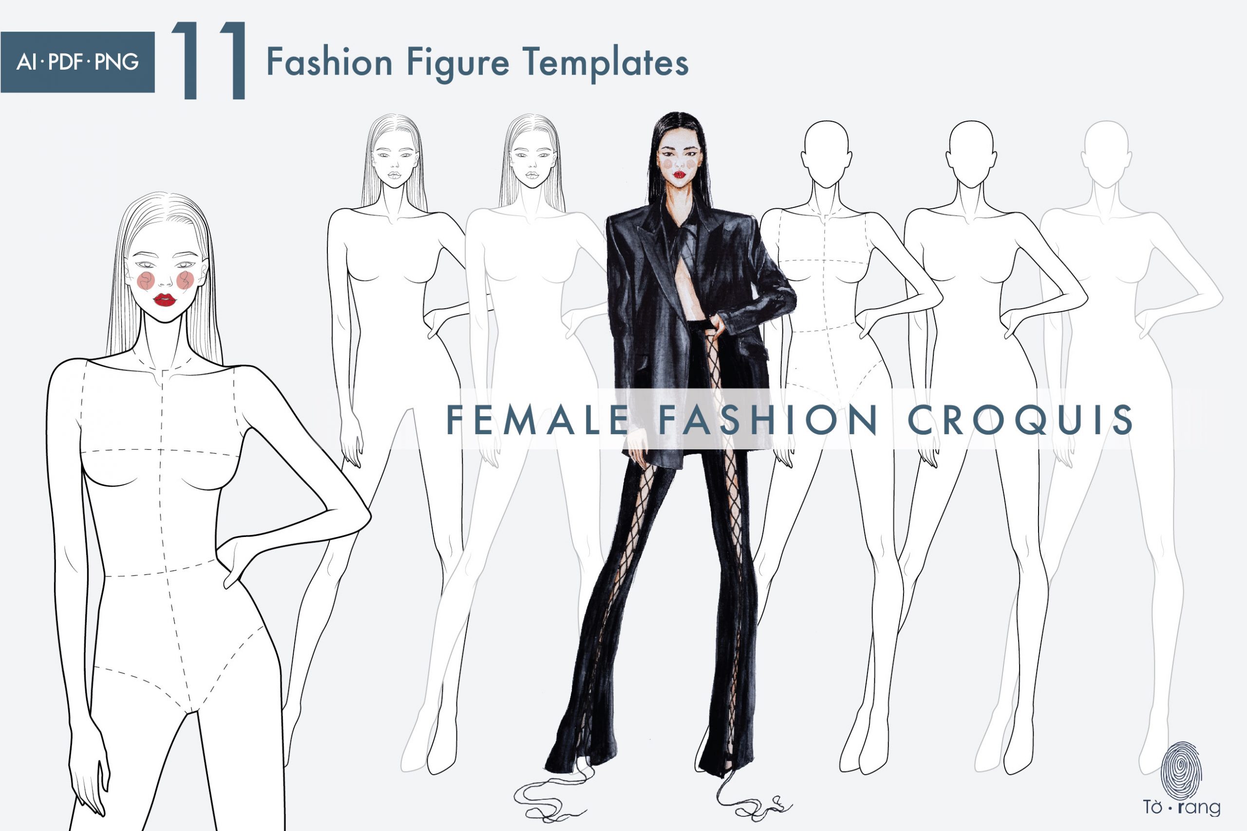 11 Female Fashion Figure Templates, Croquis Templates for Fashion Illustrations, 9 Head Figure, Hairstyle Templates - Image 4