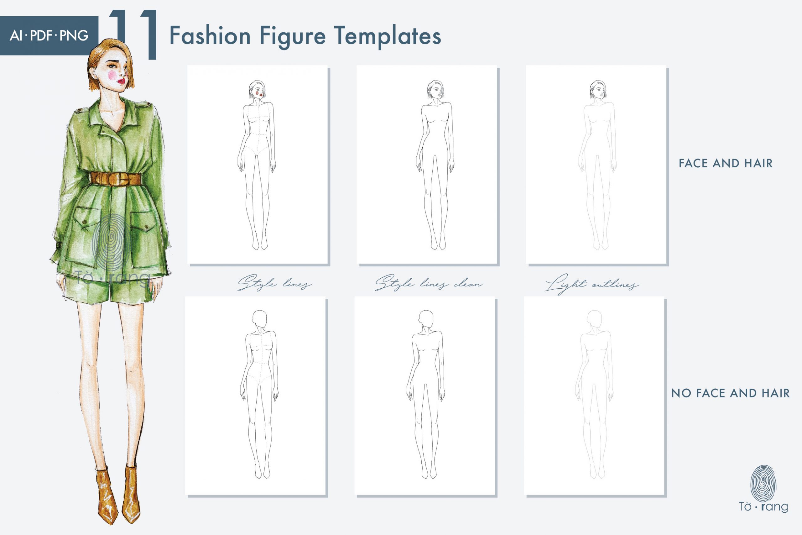 11 Female Fashion Figure Templates, Croquis Templates for Fashion Illustrations, 9 Head Figure, Hairstyle Templates - Image 9