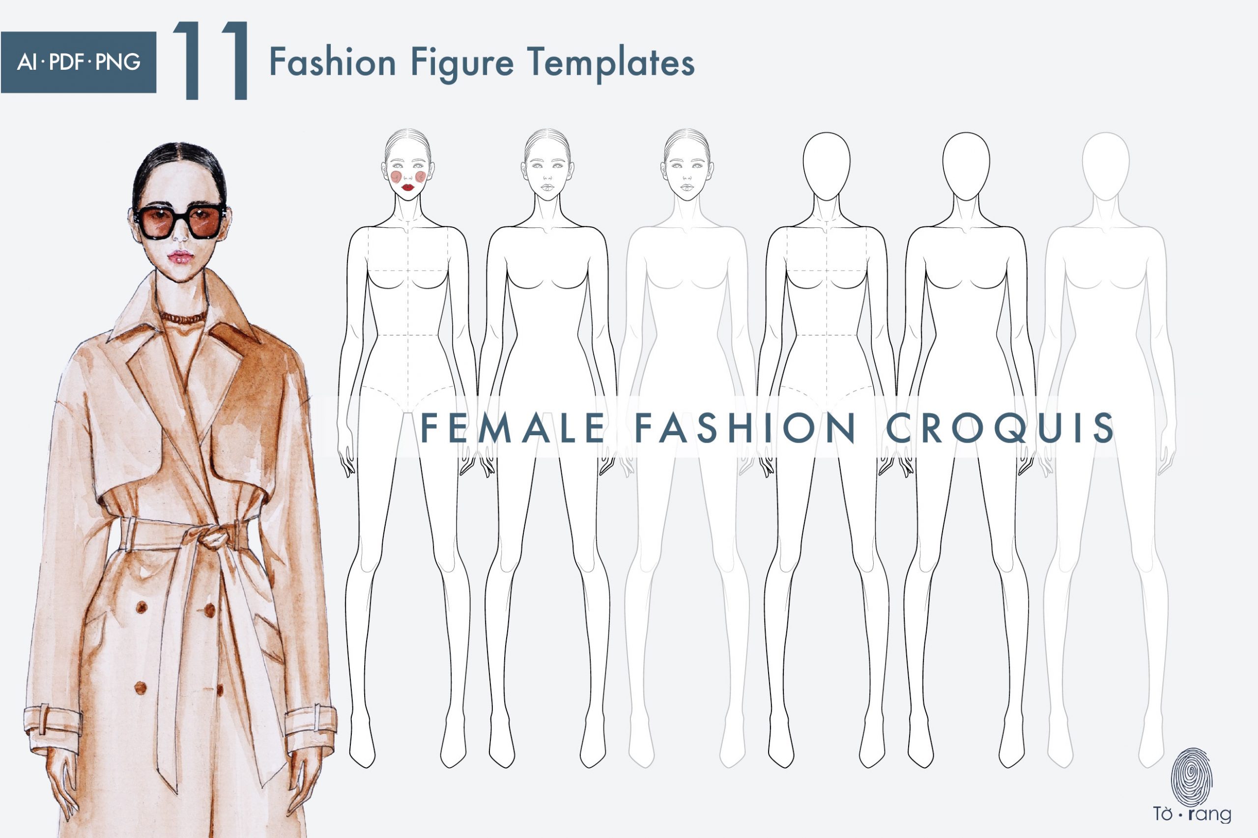 11 Female Fashion Figure Templates, Croquis Templates for Fashion Illustrations, 9 Head Figure, Hairstyle Templates - Image 6