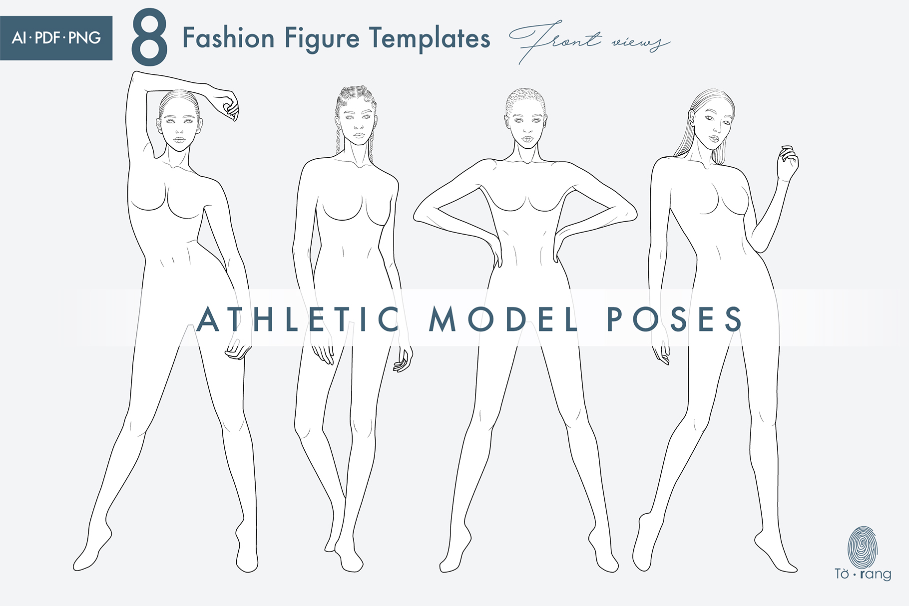 8 Female Fashion Figure Templates, Athletic Model Poses, Croquis Templates for Sportswear Fashion Illustrations, 8 Heads - Image 3
