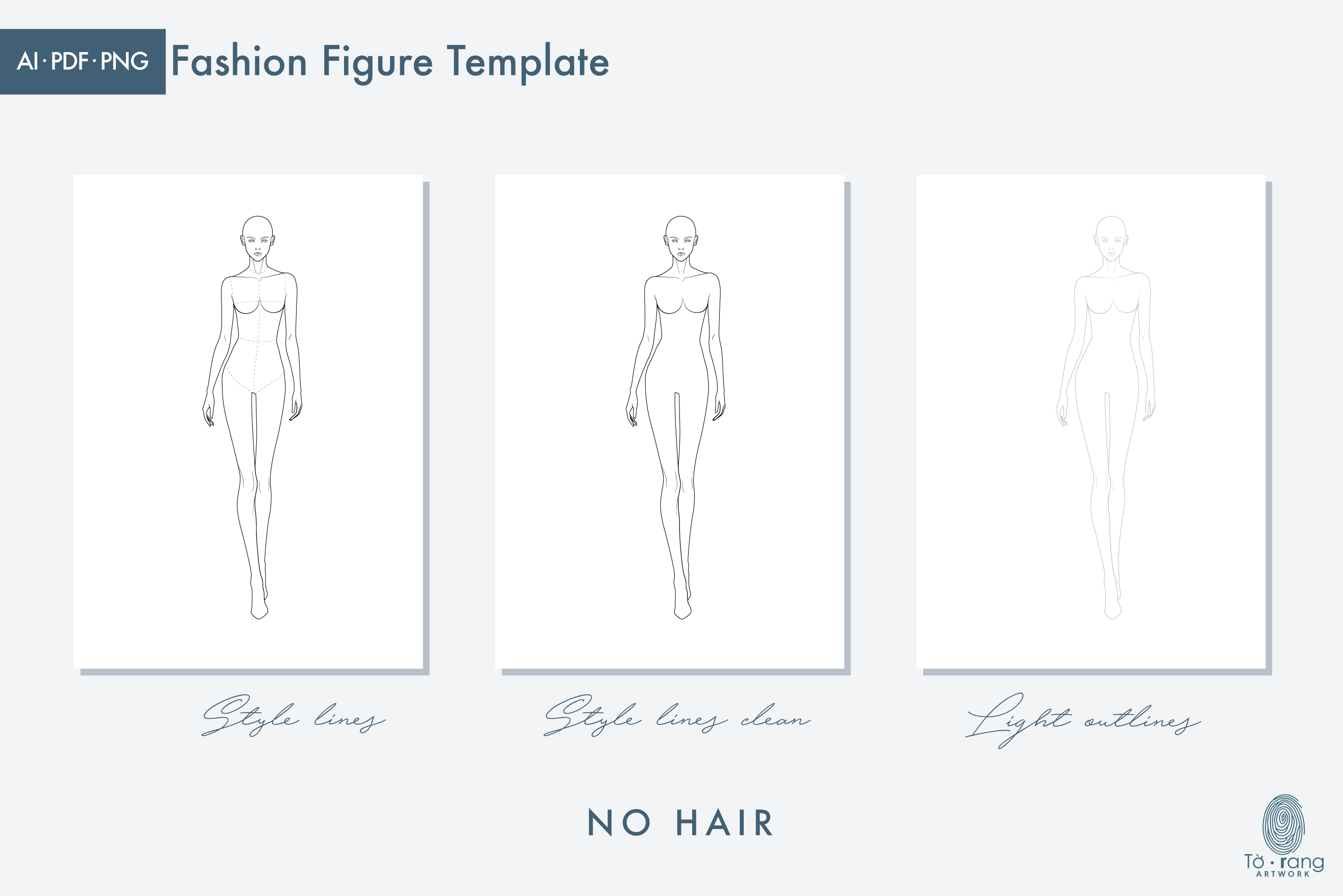 Female Fashion Croquis Template, Runway Pose, 9 Head Fashion Figure - Image 3