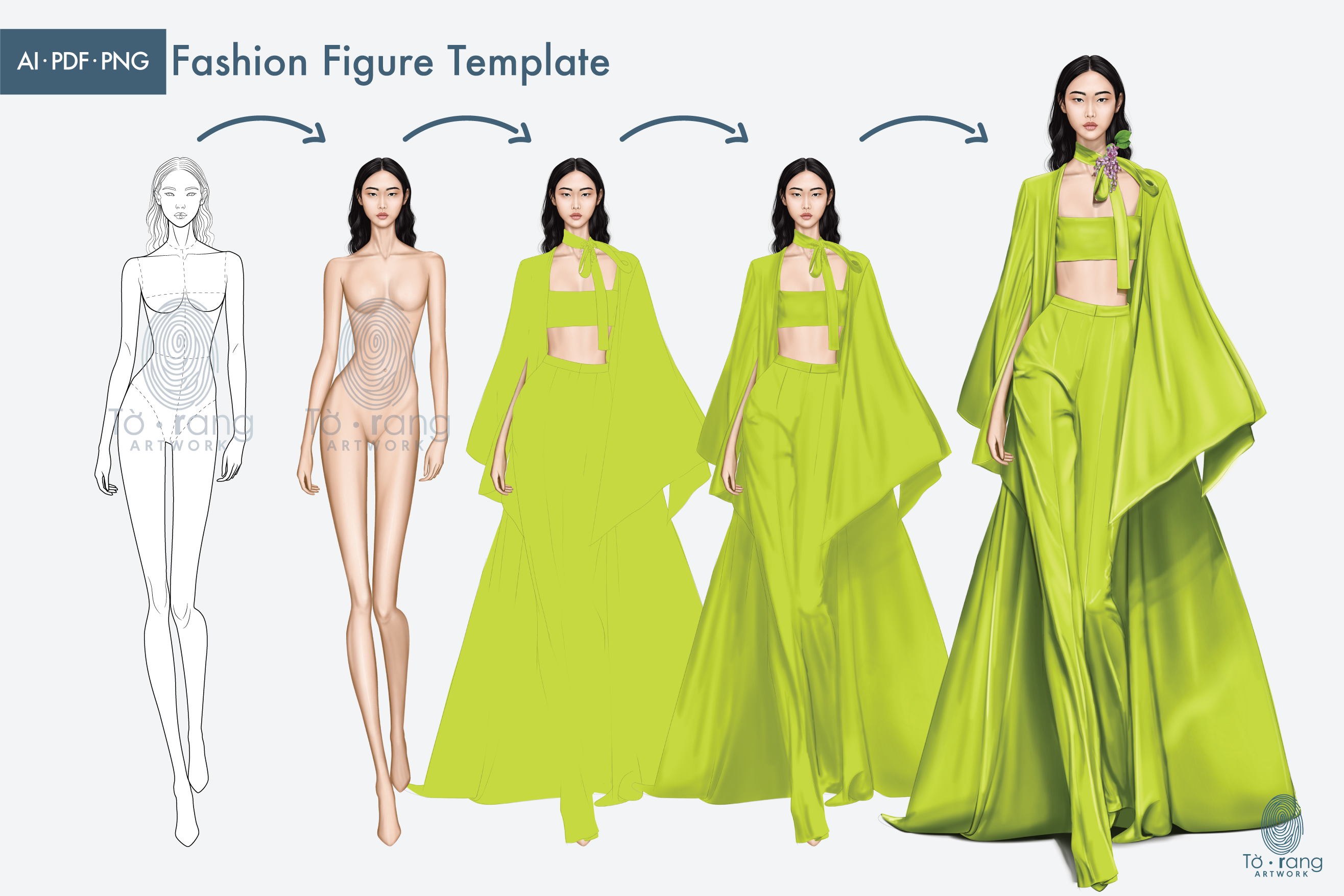 Female Fashion Croquis Templates, 10 Head Fashion Figure, Asian Model - Image 3