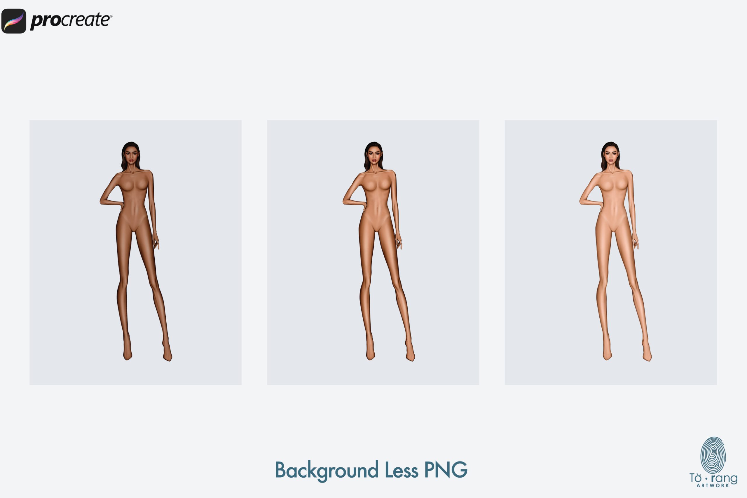 5 Female Fashion Croquis Templates - 3 Different Dark Skin Tones Color - 10 Head Fashion Figure - Image 5