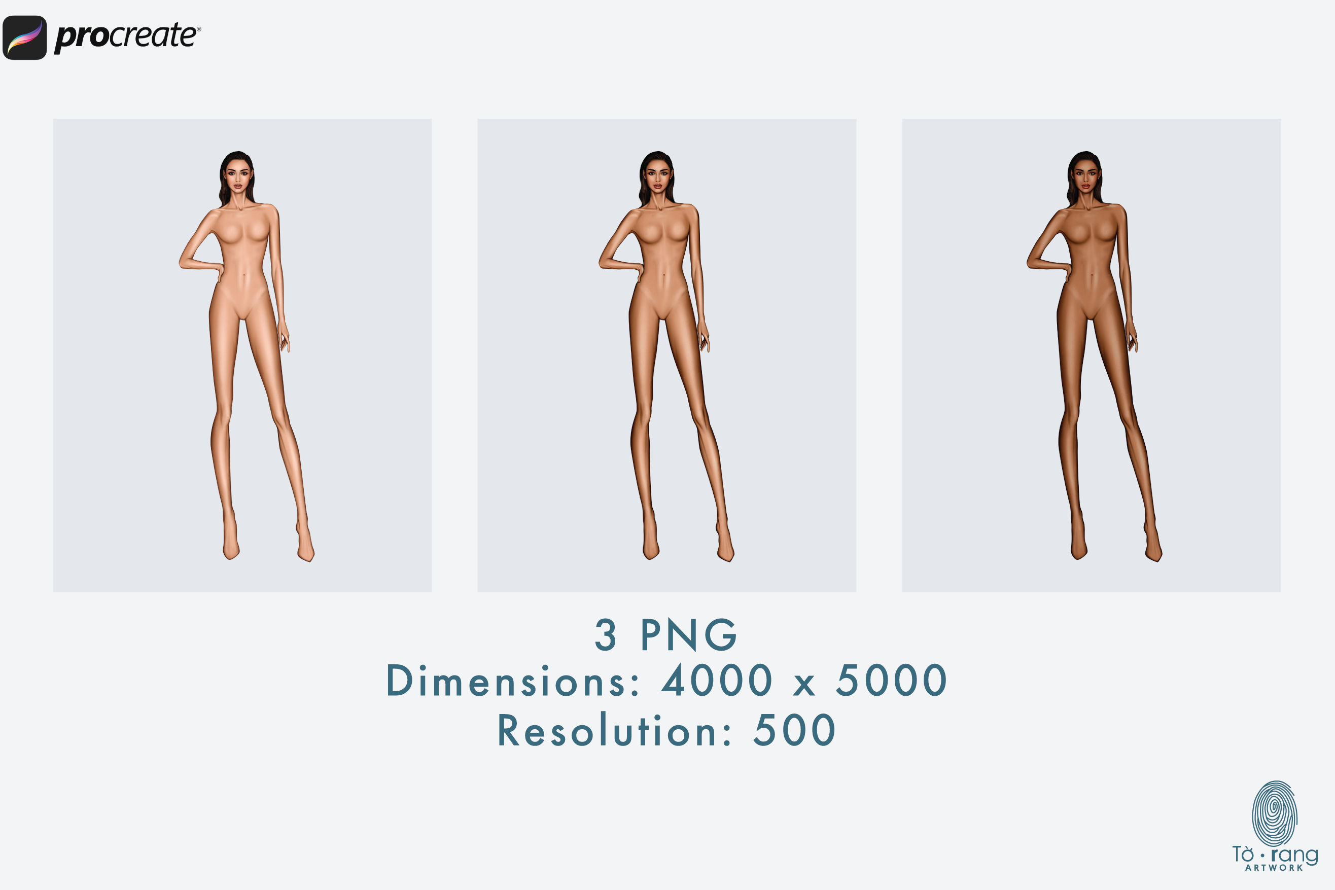 Female Fashion Croquis Templates, 10 Head Fashion Figure, 3 Different Colored Skin Tones - Image 3
